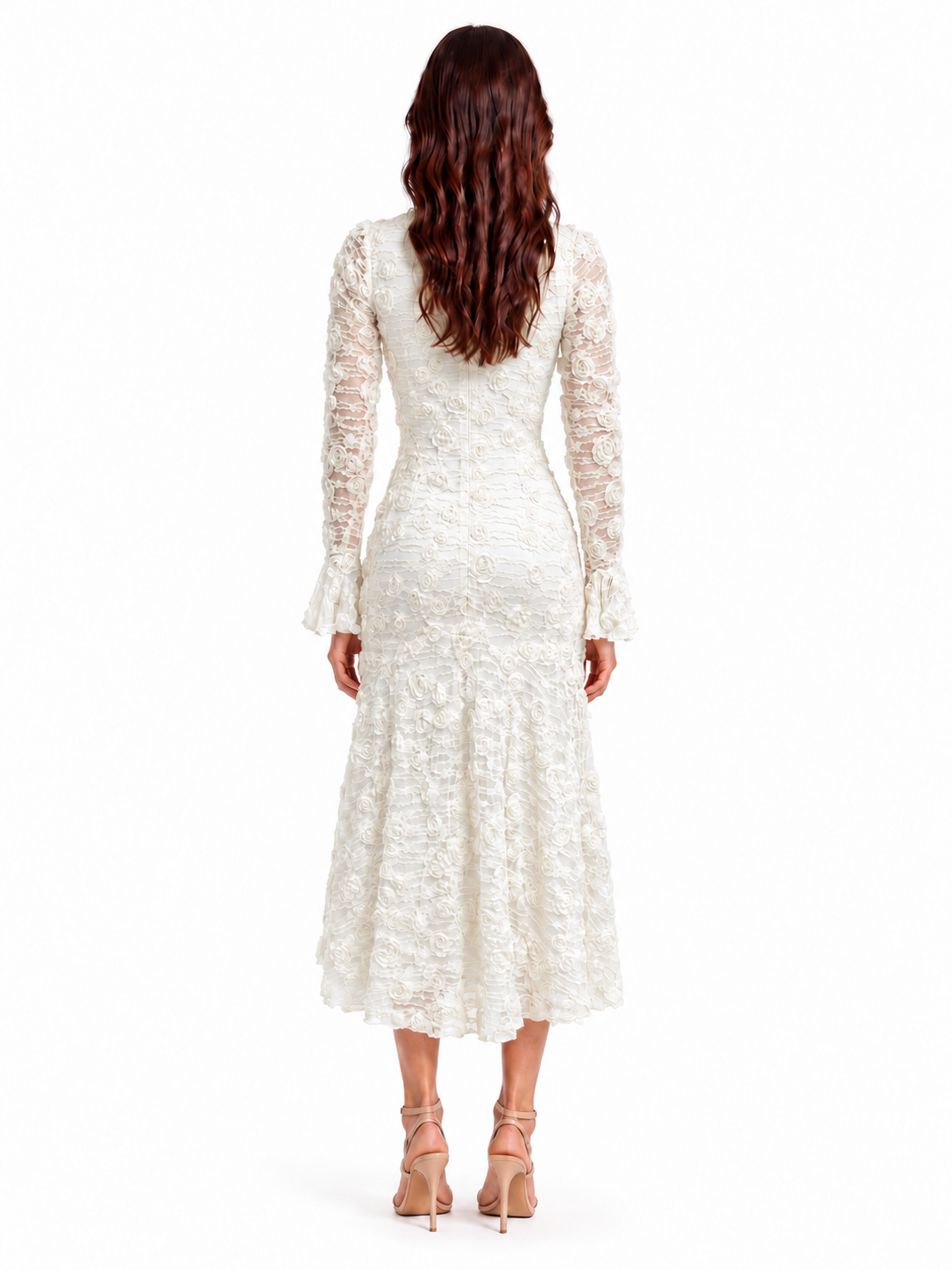 "Elara" 3D Floral Lace Button-Front Dress