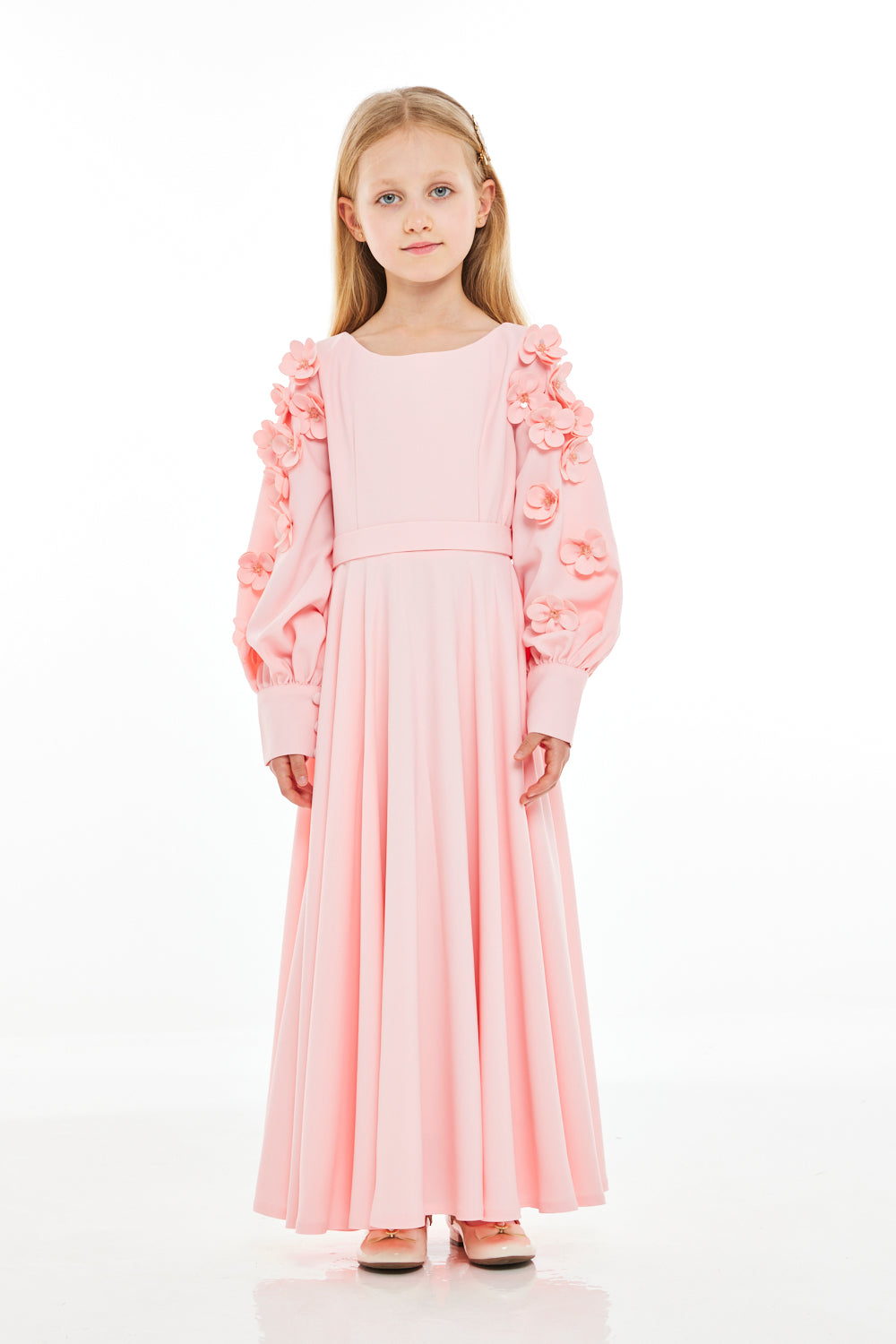 Floral Appliqué Sleeve Gown