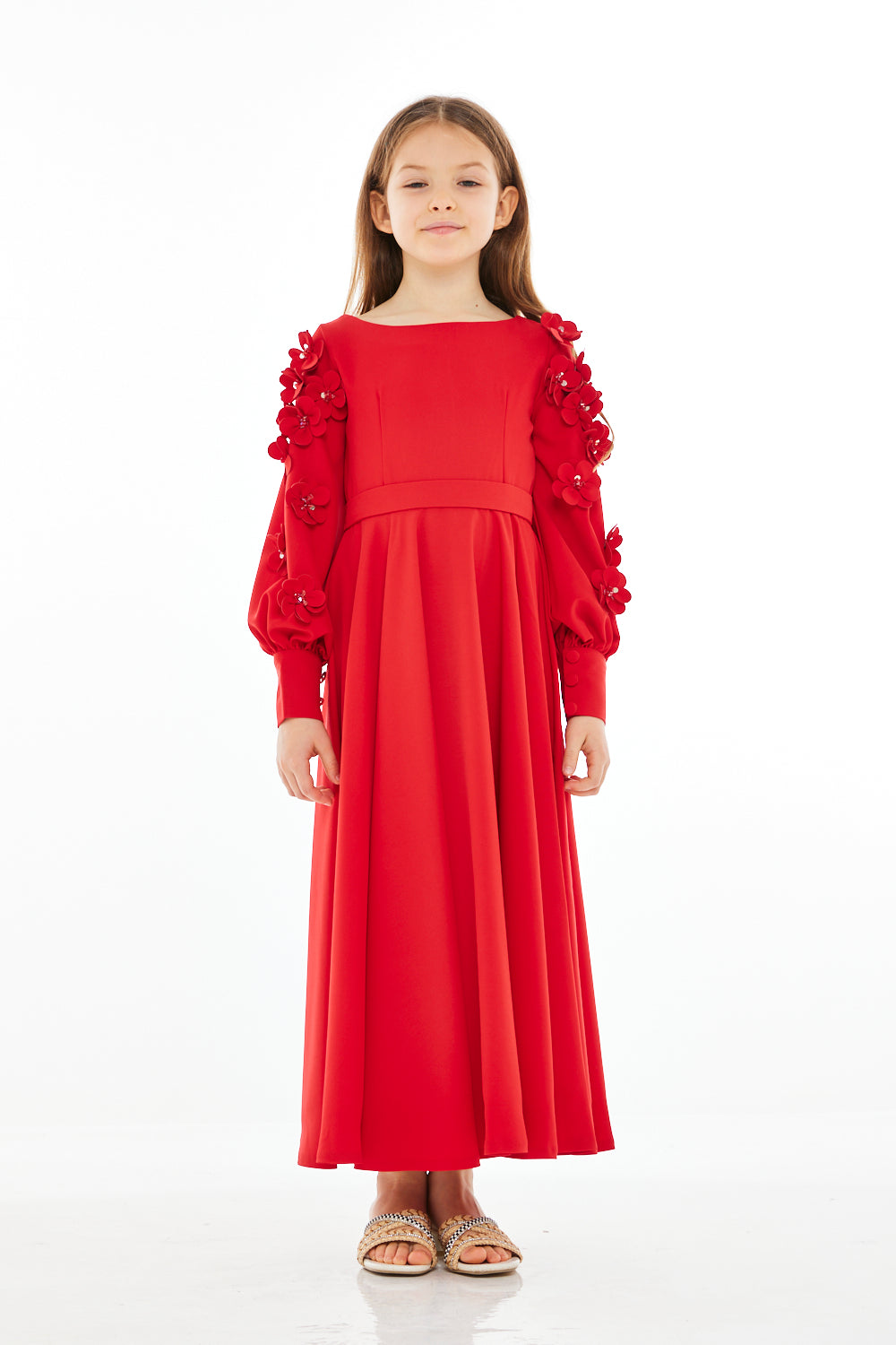 Floral Appliqué Sleeve Gown