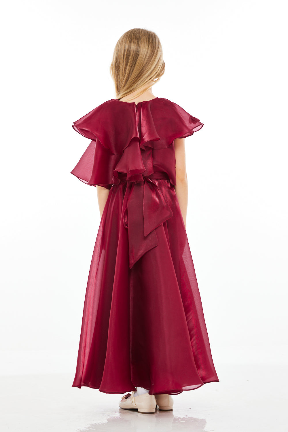 Layered Ruffle Cape Gown