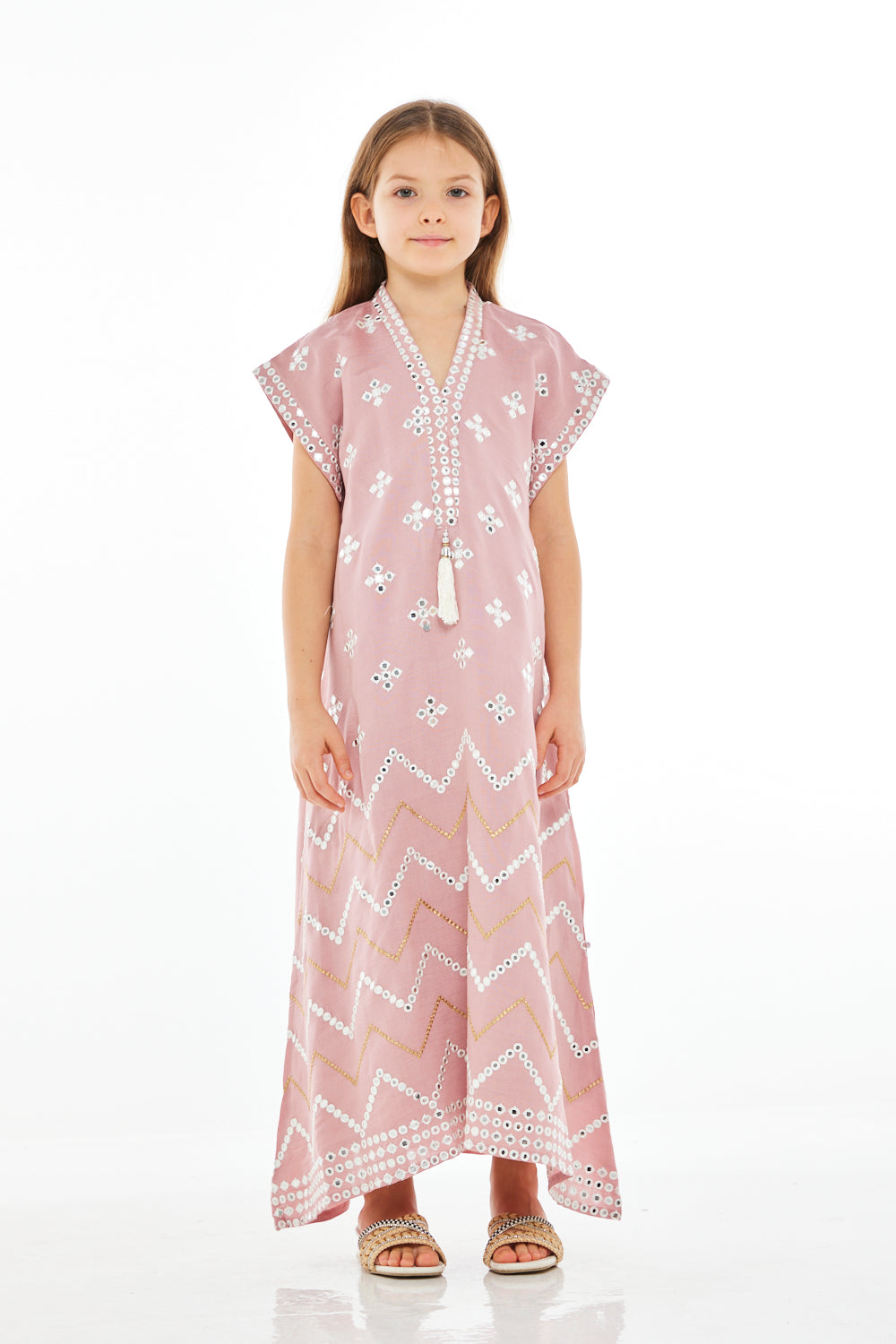 Chevron Pattern Embroidered Kaftan Dress