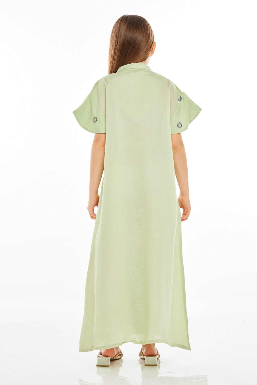 Floral Embroidered Statement Sleeve Straight Maxi Dress