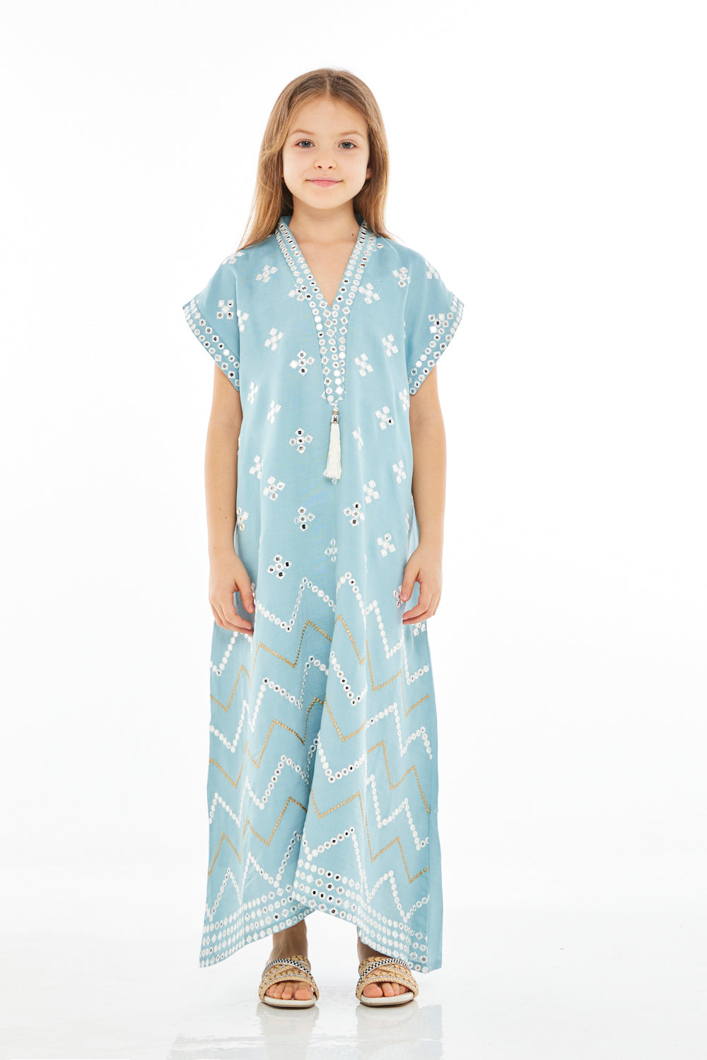 Chevron Pattern Embroidered Kaftan Dress