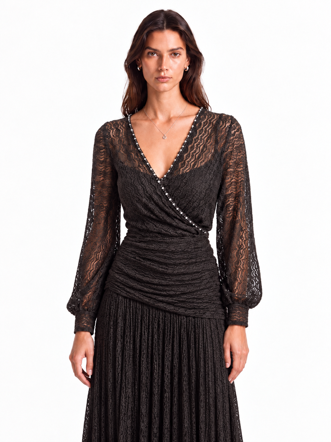 "Elara" Celeste V-Neck Lace Wrap Maxi Dress