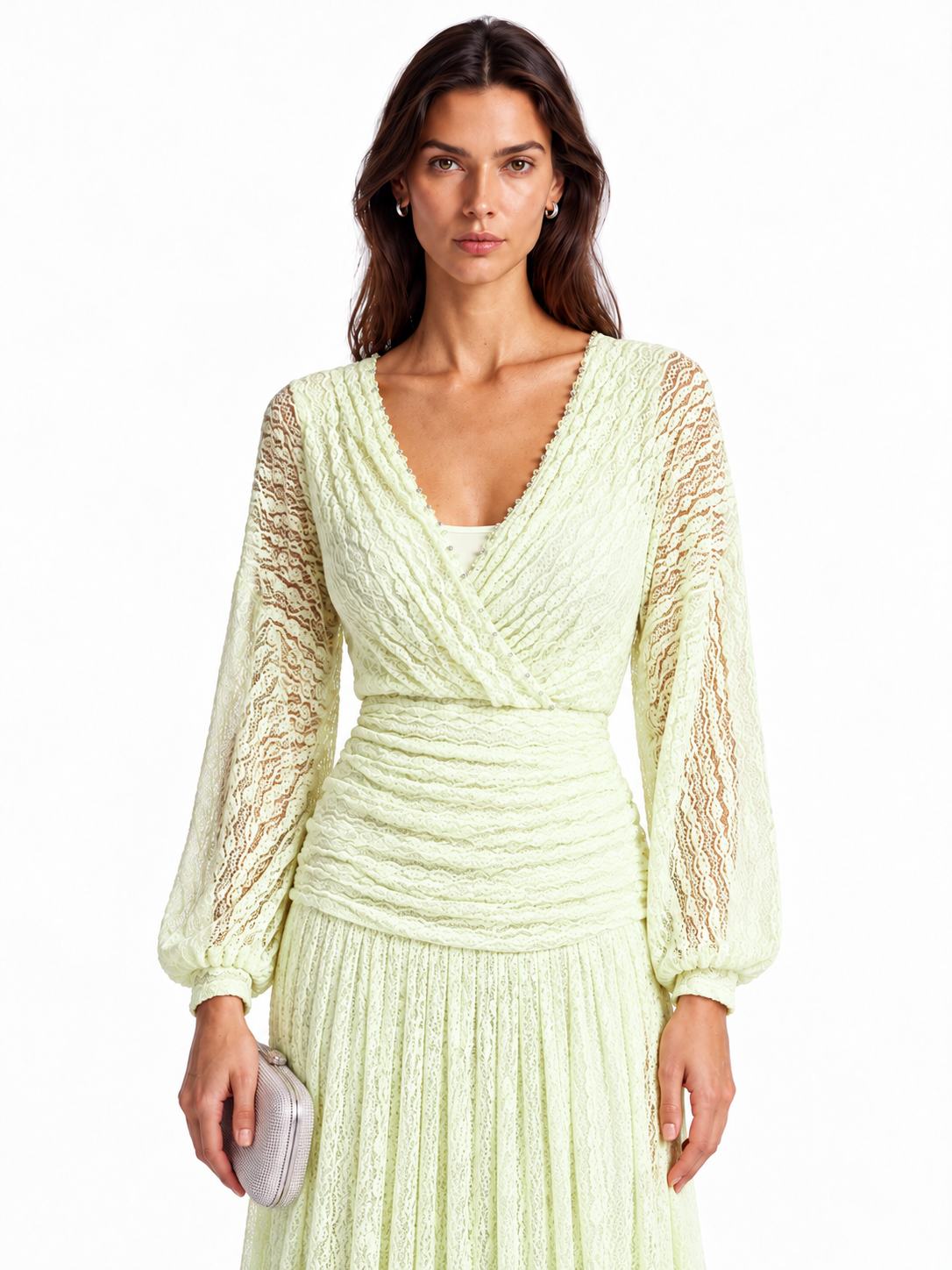 "Elara" Celeste V-Neck Lace Wrap Maxi Dress