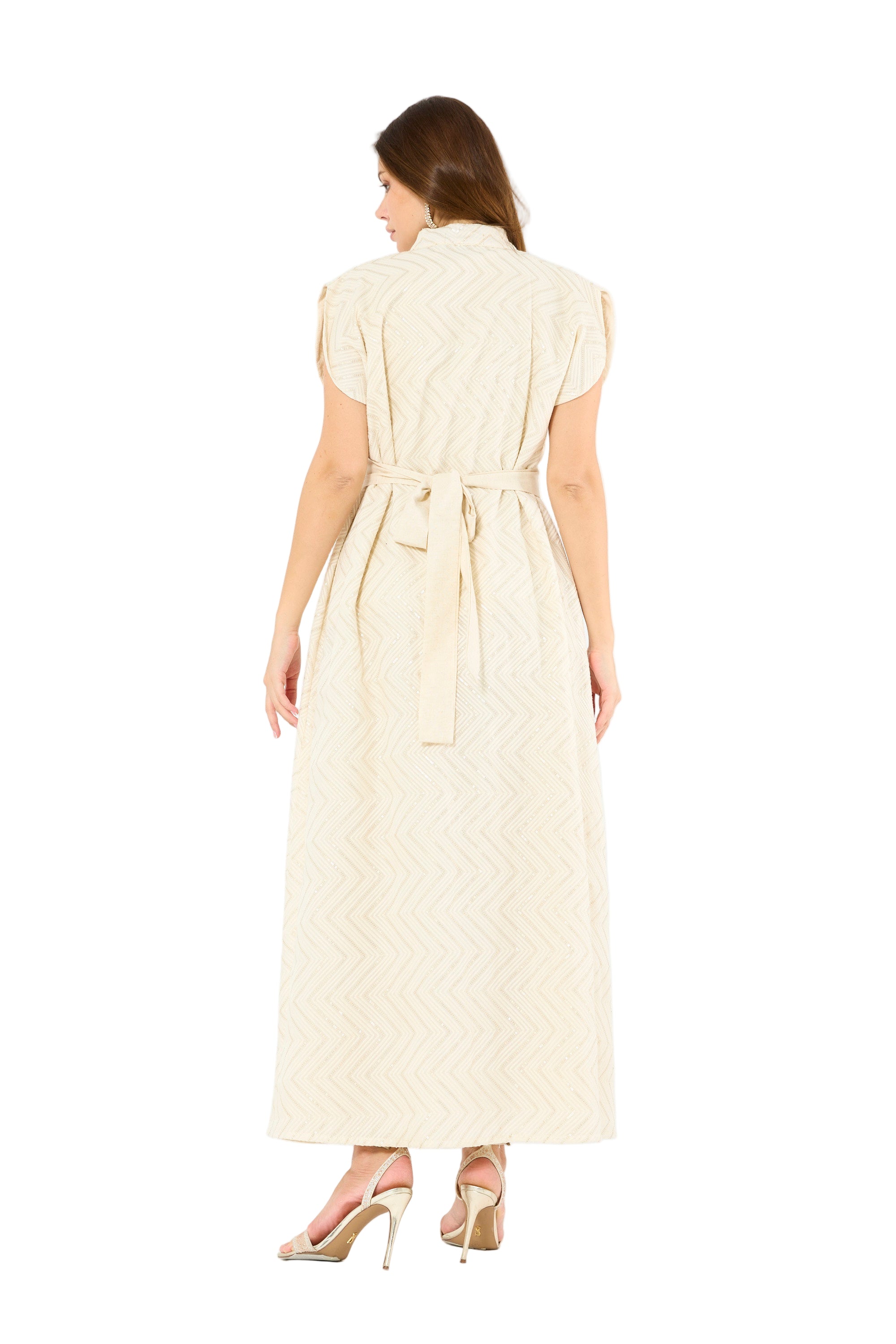 Herringbone Pattern Open-Front Bisht & Dress Set