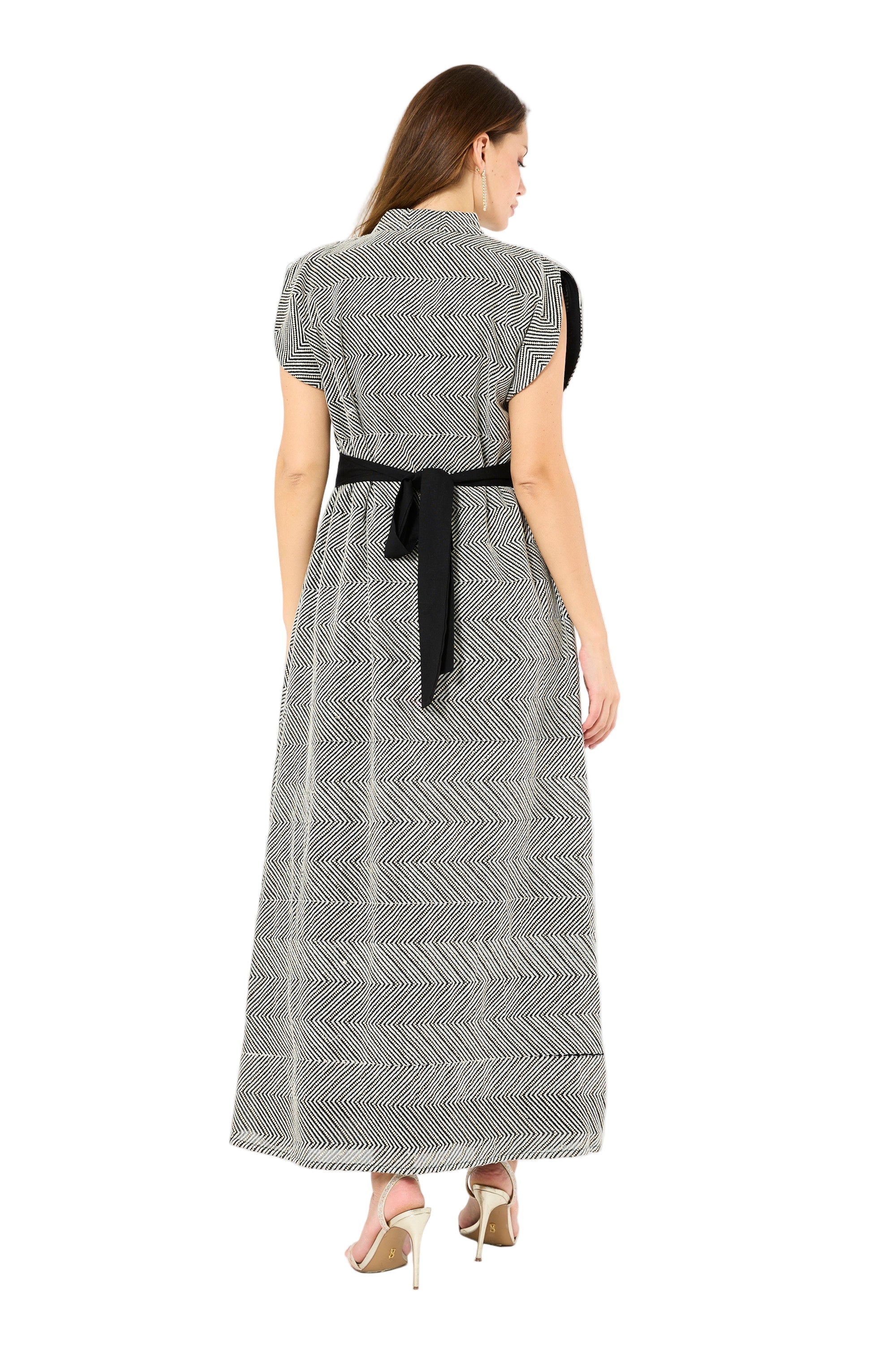 Herringbone Pattern Open-Front Bisht & Dress Set