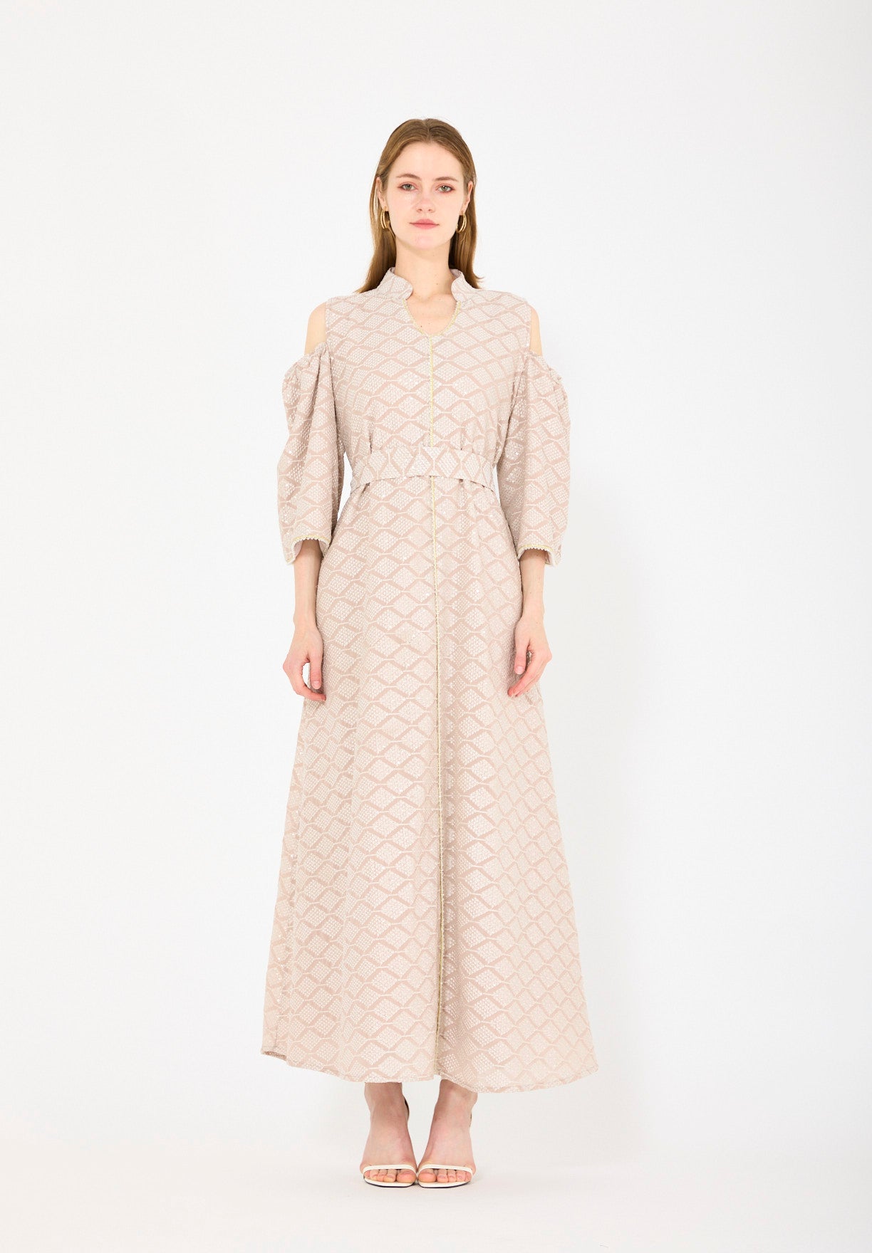 Cold-Shoulder Geometric Pattern Dress
