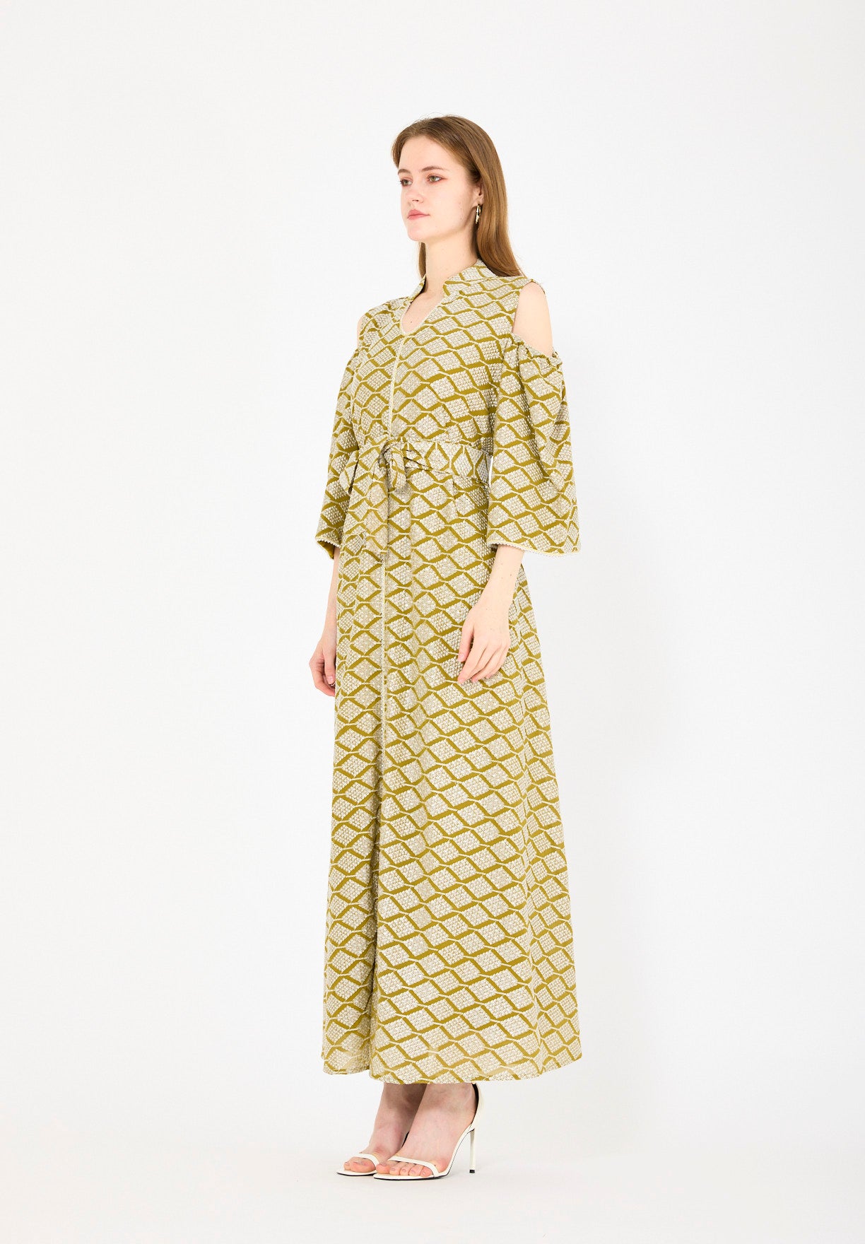 Cold-Shoulder Geometric Pattern Dress