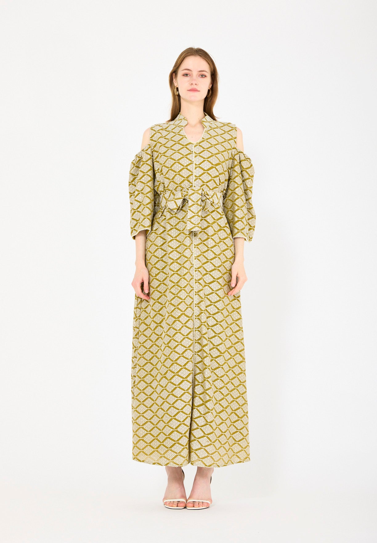 Cold-Shoulder Geometric Pattern Dress