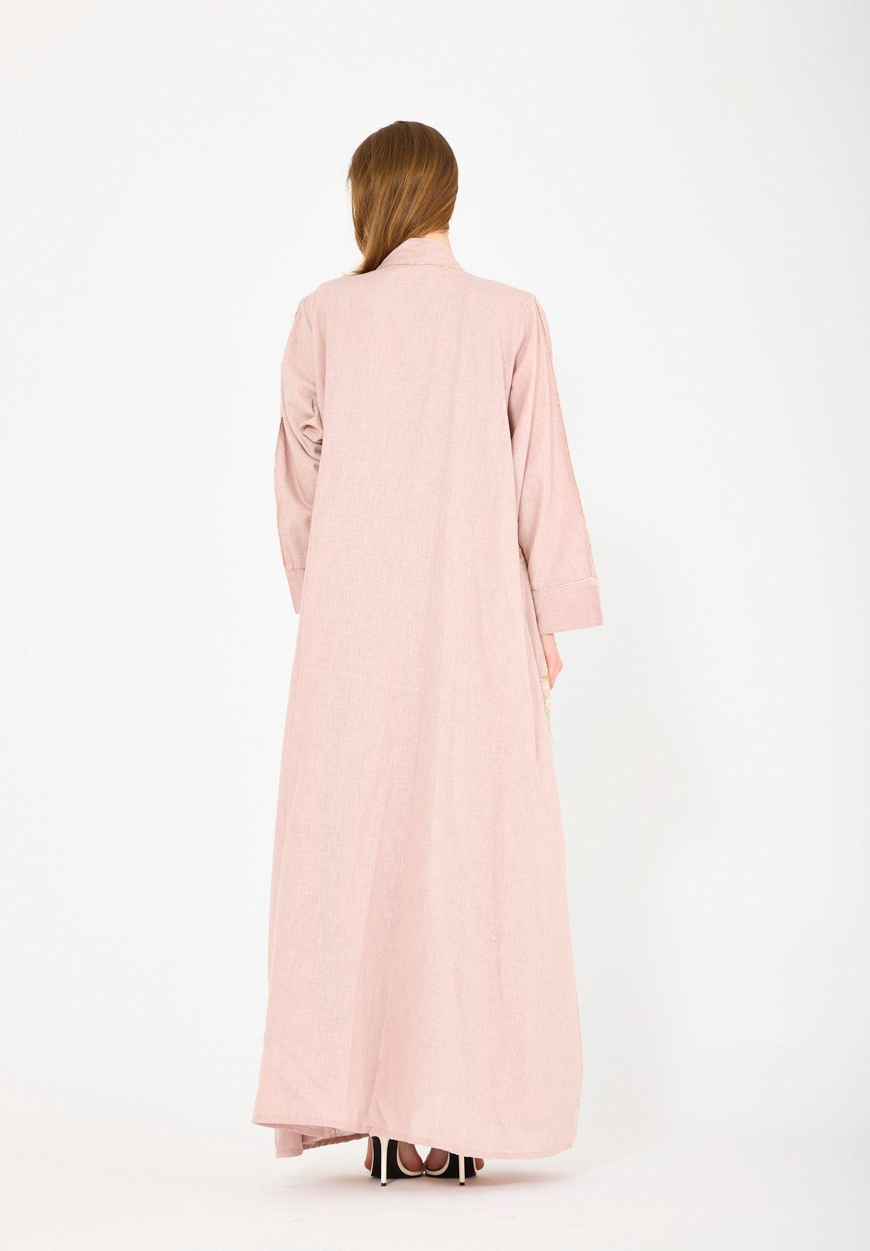 Embroidered Linen Bisht & Dress Set