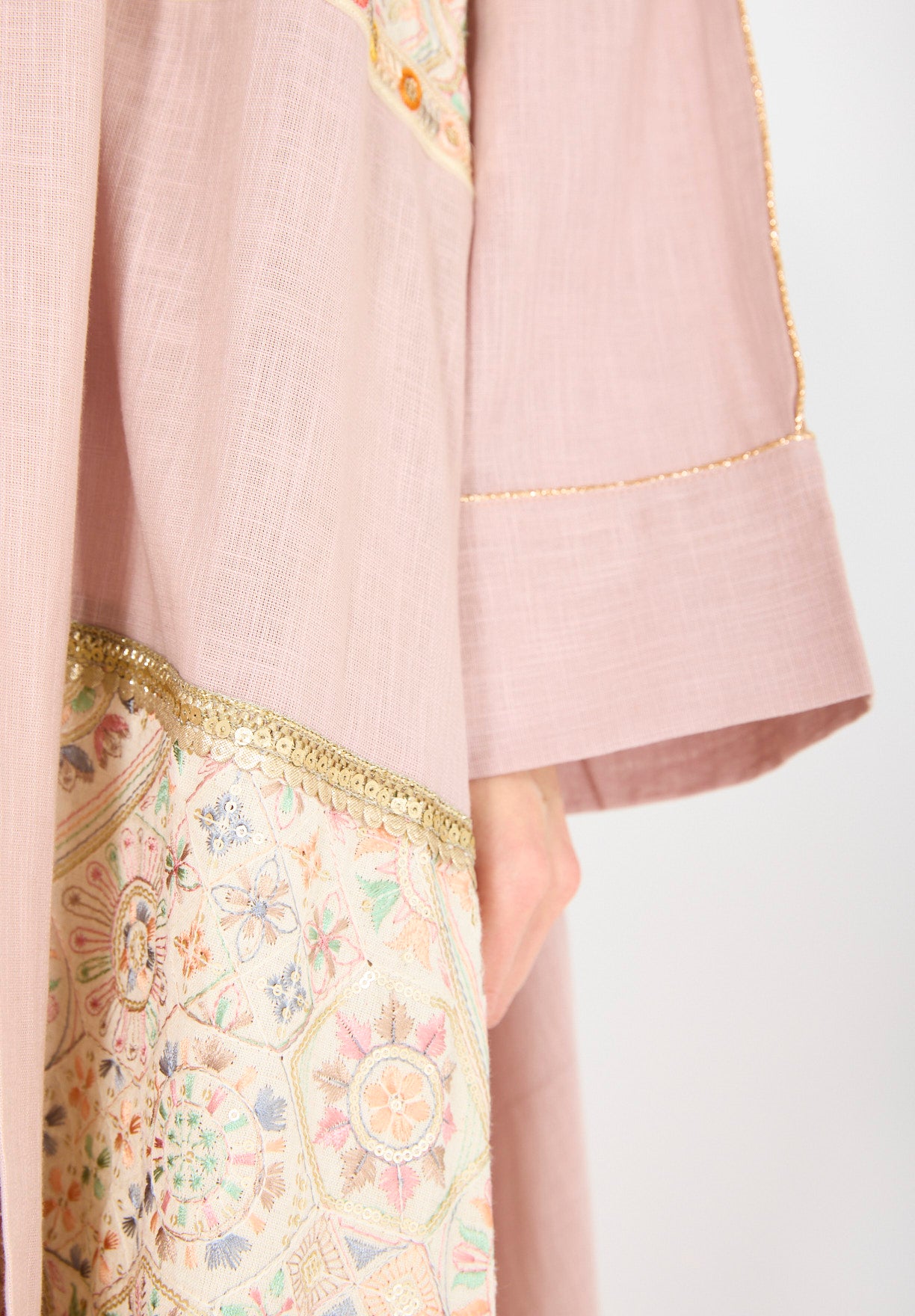 Embroidered Linen Bisht & Dress Set