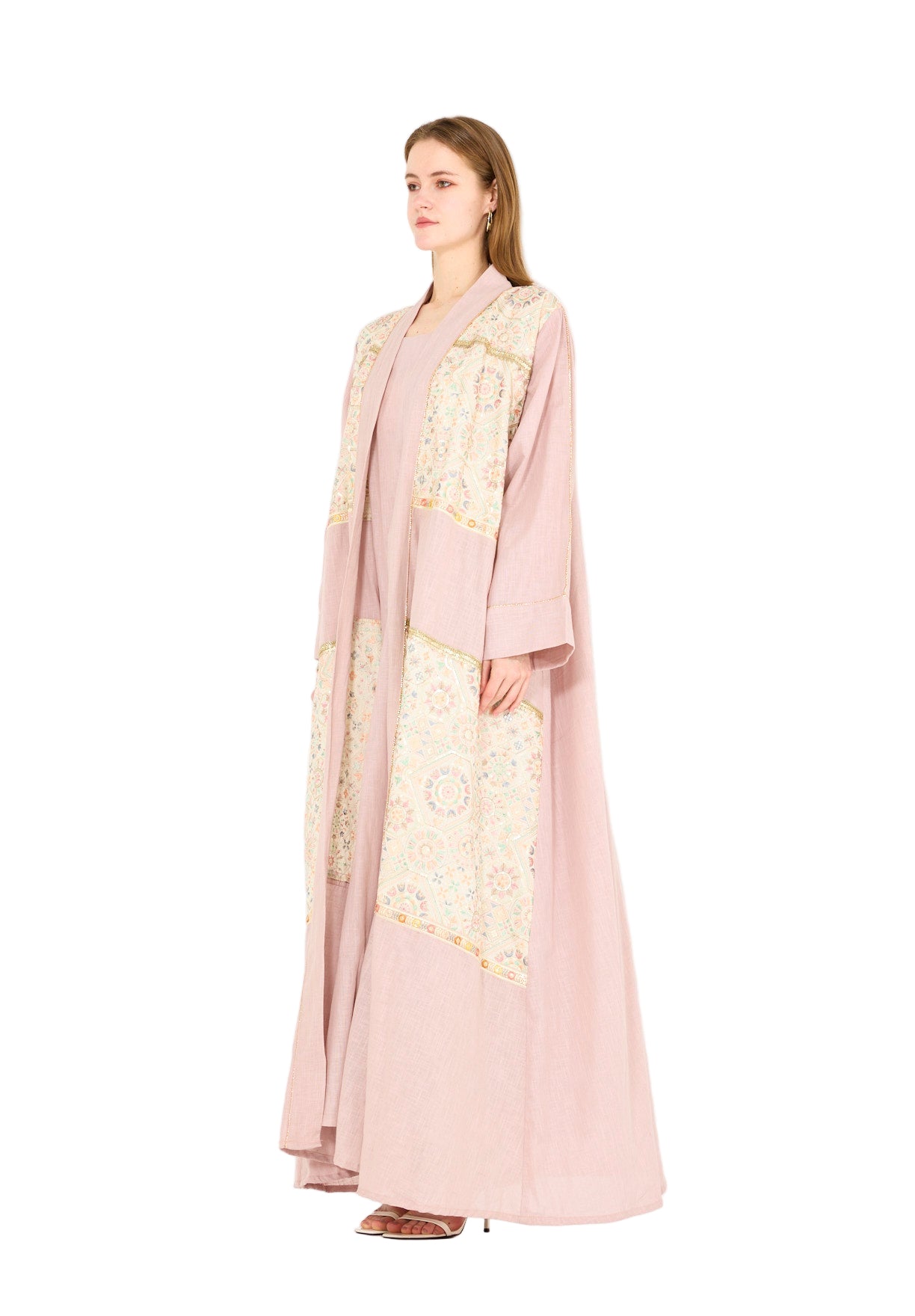 Embroidered Linen Bisht & Dress Set