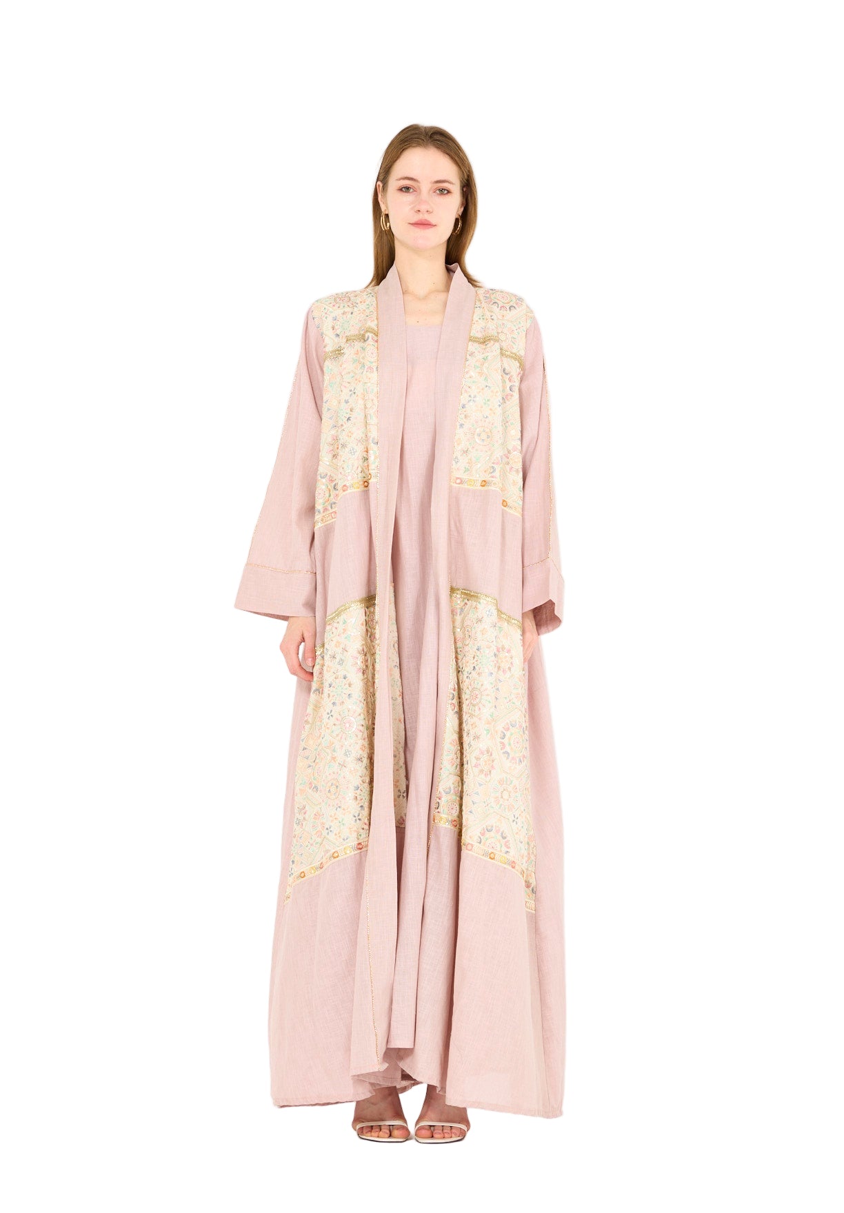 Embroidered Linen Bisht & Dress Set