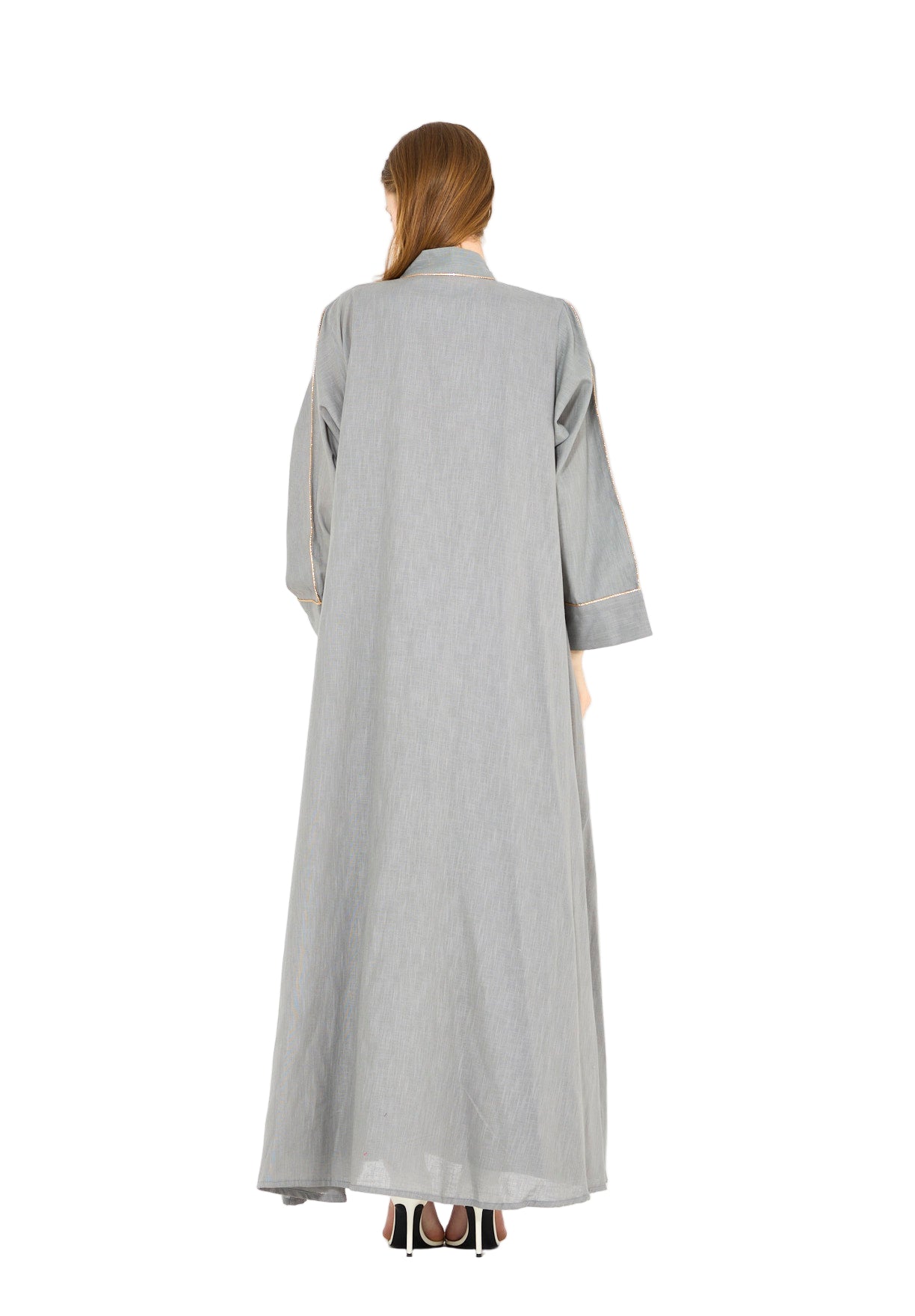 Embroidered Linen Bisht & Dress Set