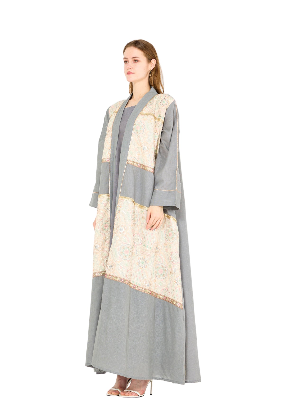 Embroidered Linen Bisht & Dress Set