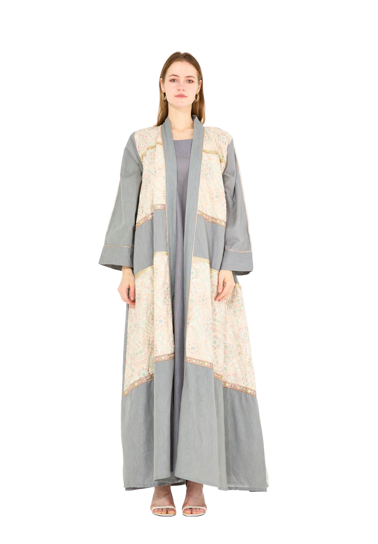 Embroidered Linen Bisht & Dress Set