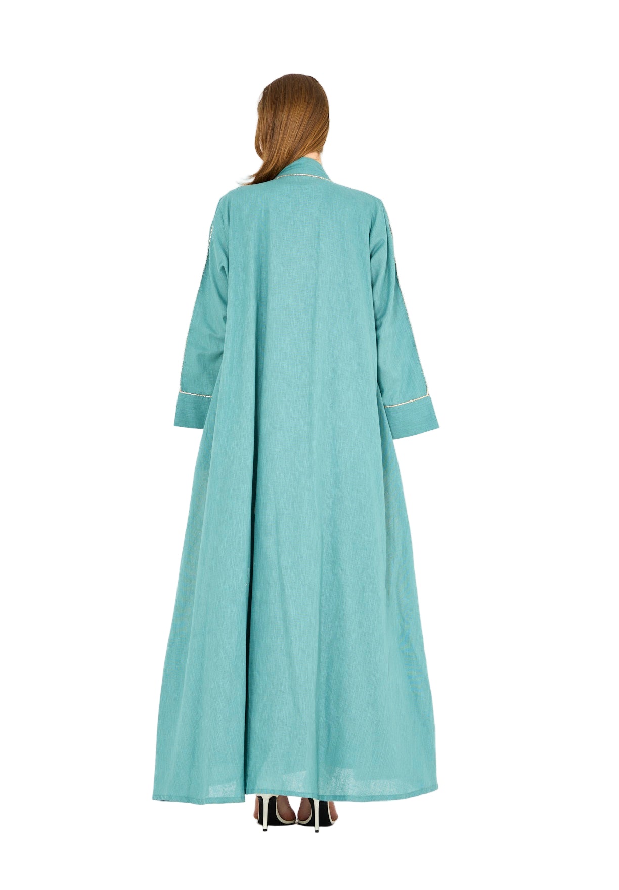 Embroidered Linen Bisht & Dress Set