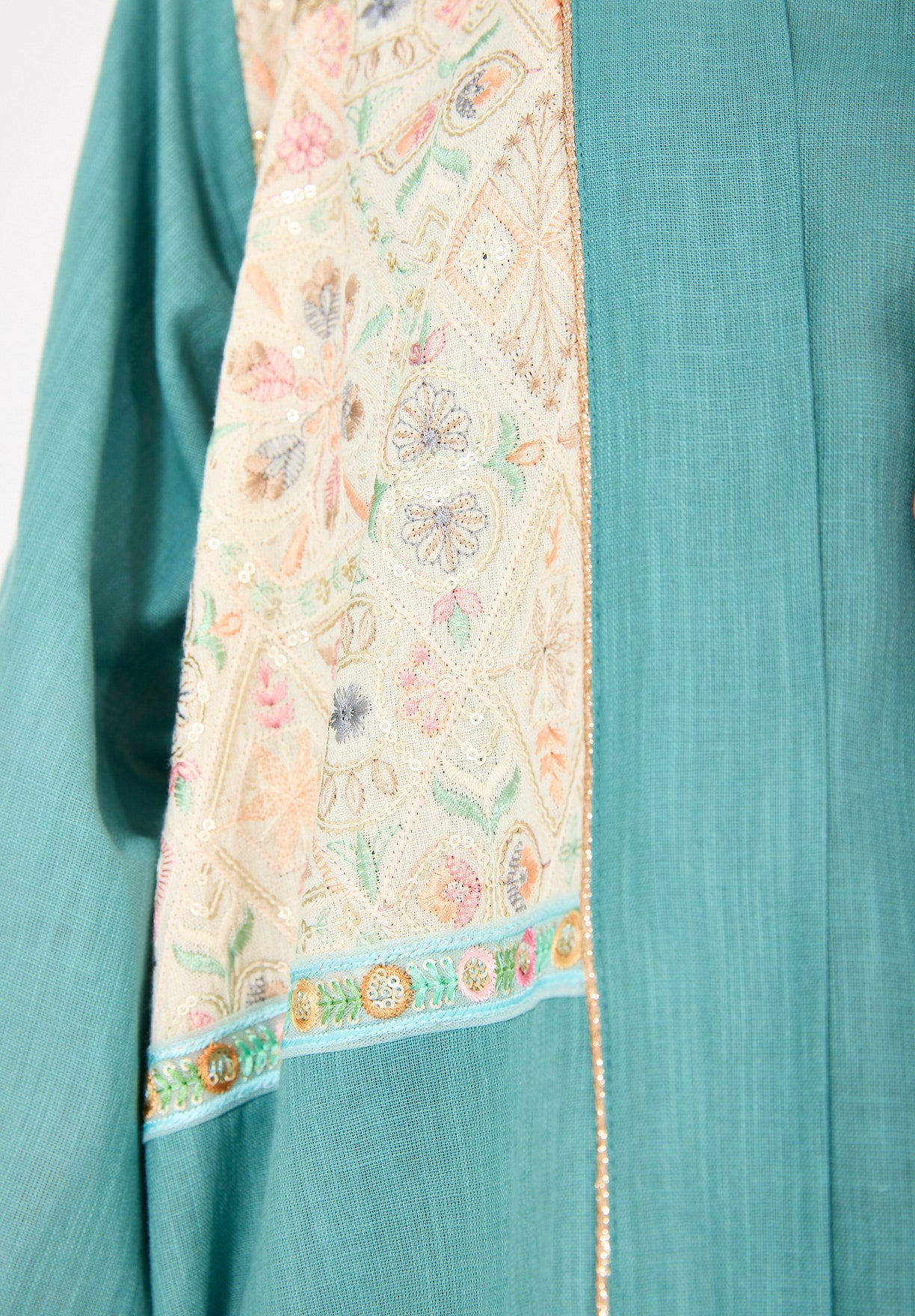 Embroidered Linen Bisht & Dress Set