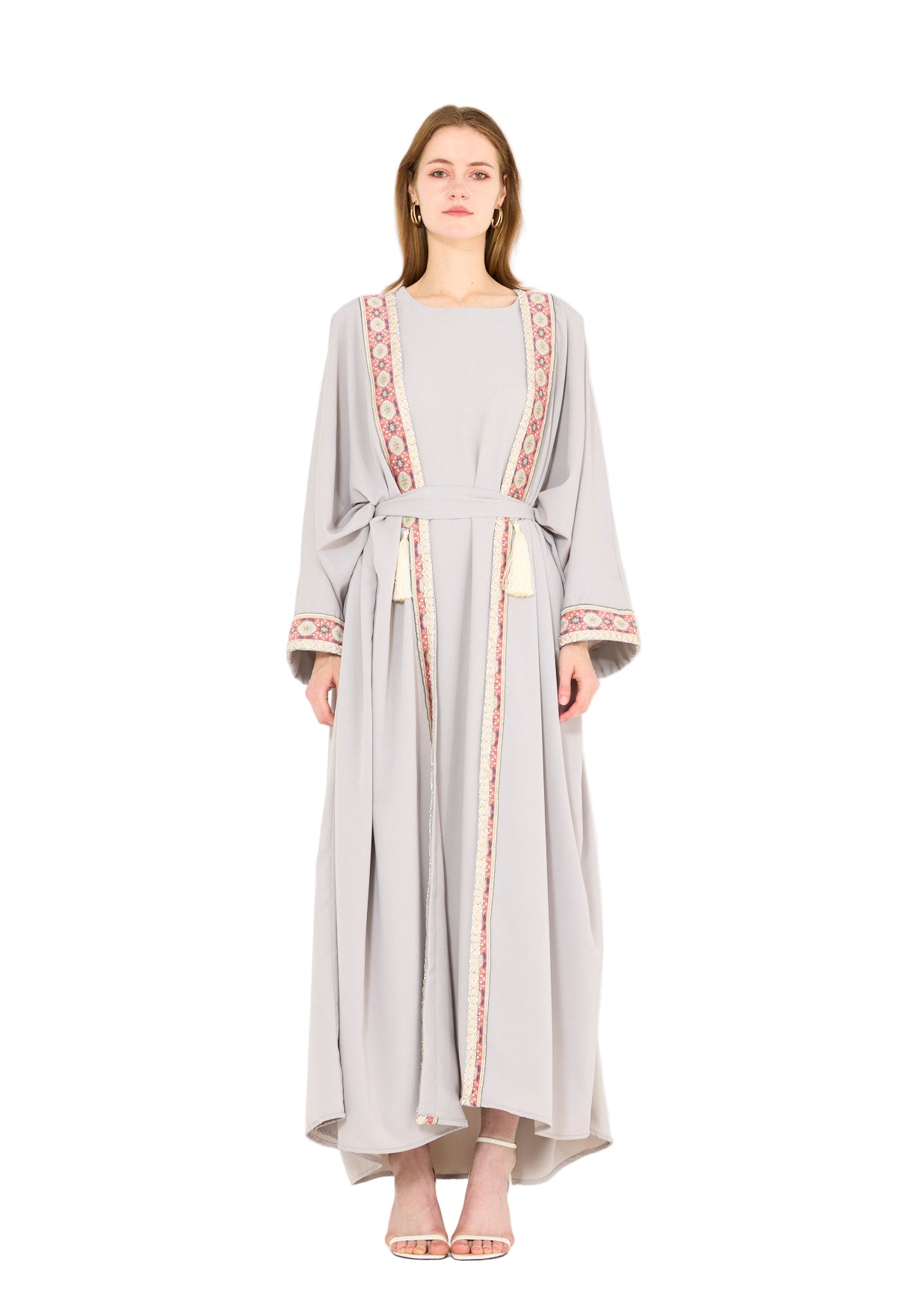 Embellished Bisht With Tassels & Dress Set