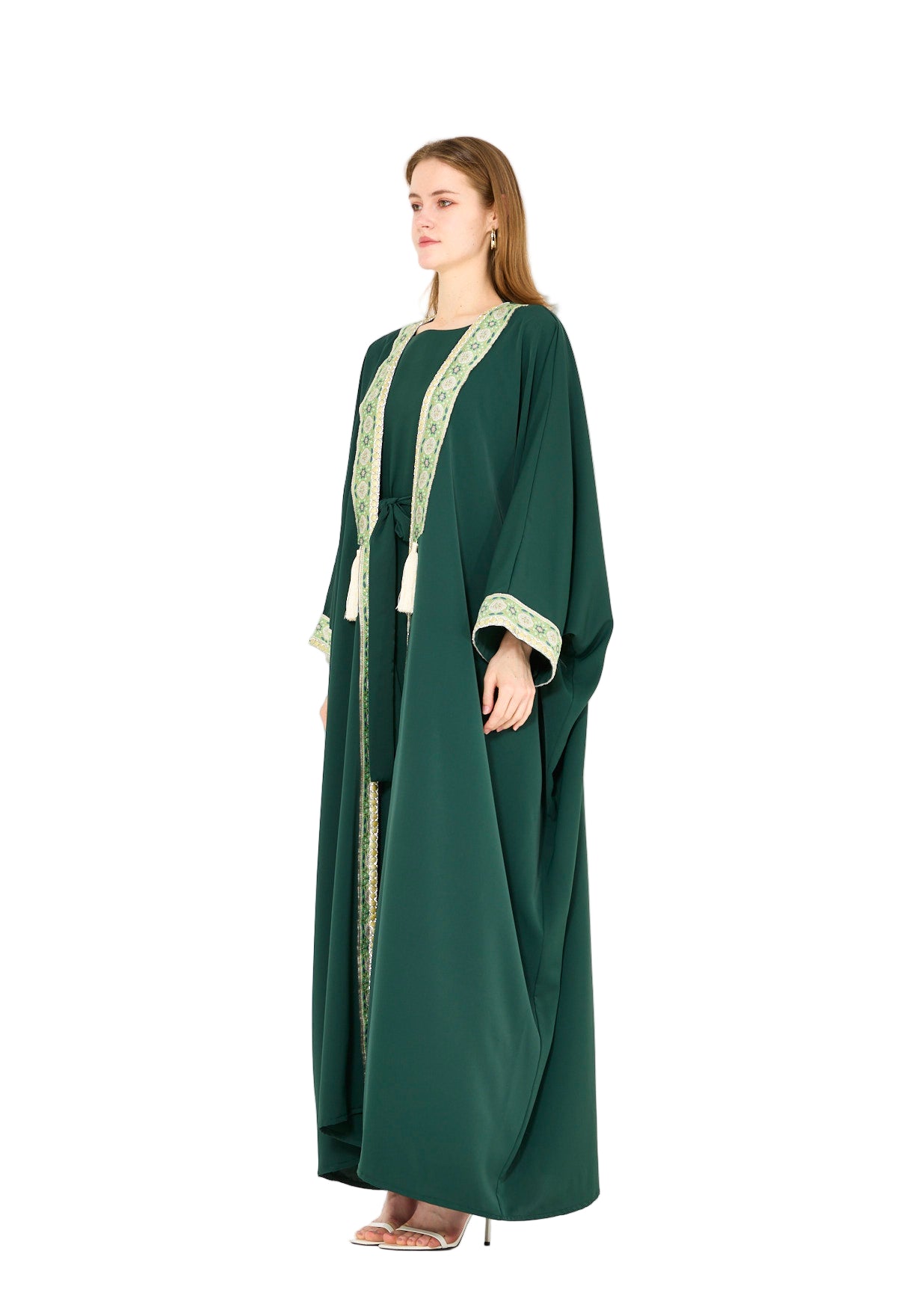 Embellished Bisht With Tassels & Dress Set