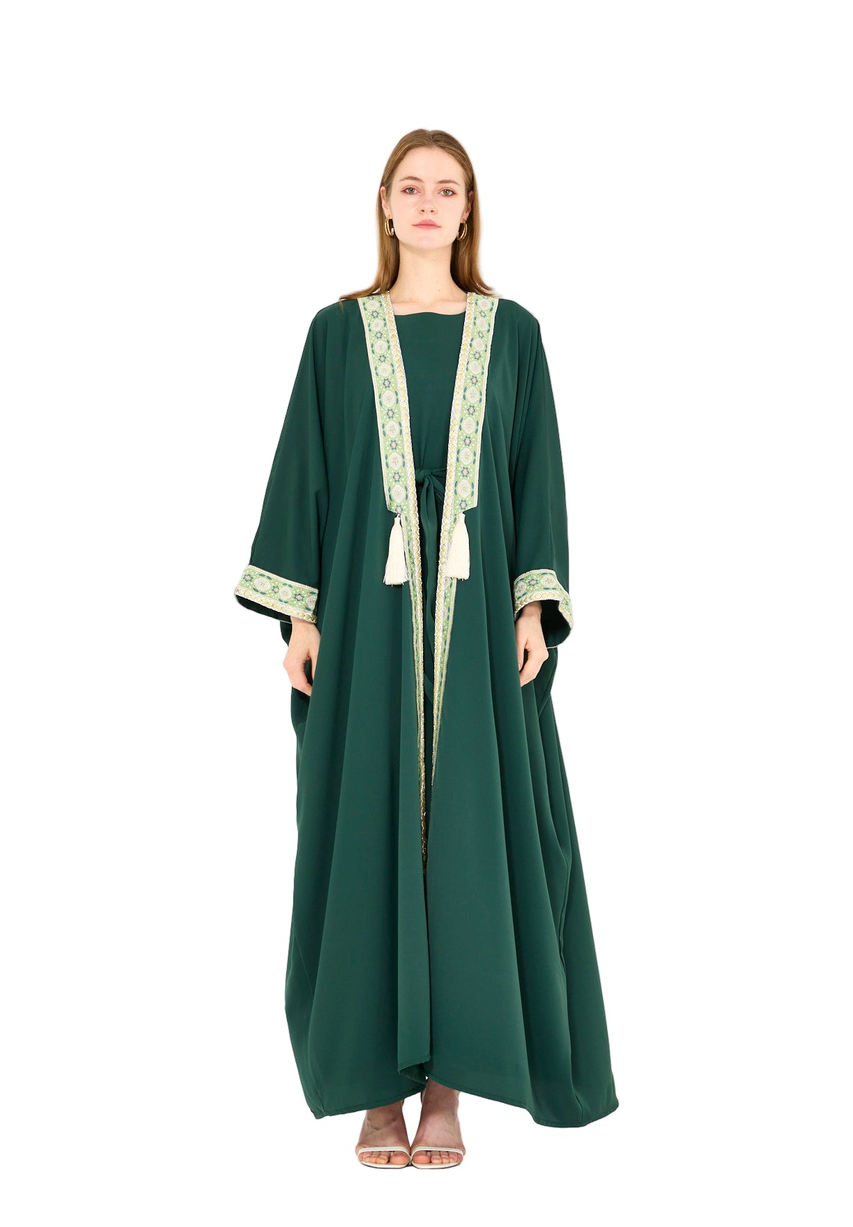 Embellished Bisht With Tassels & Dress Set