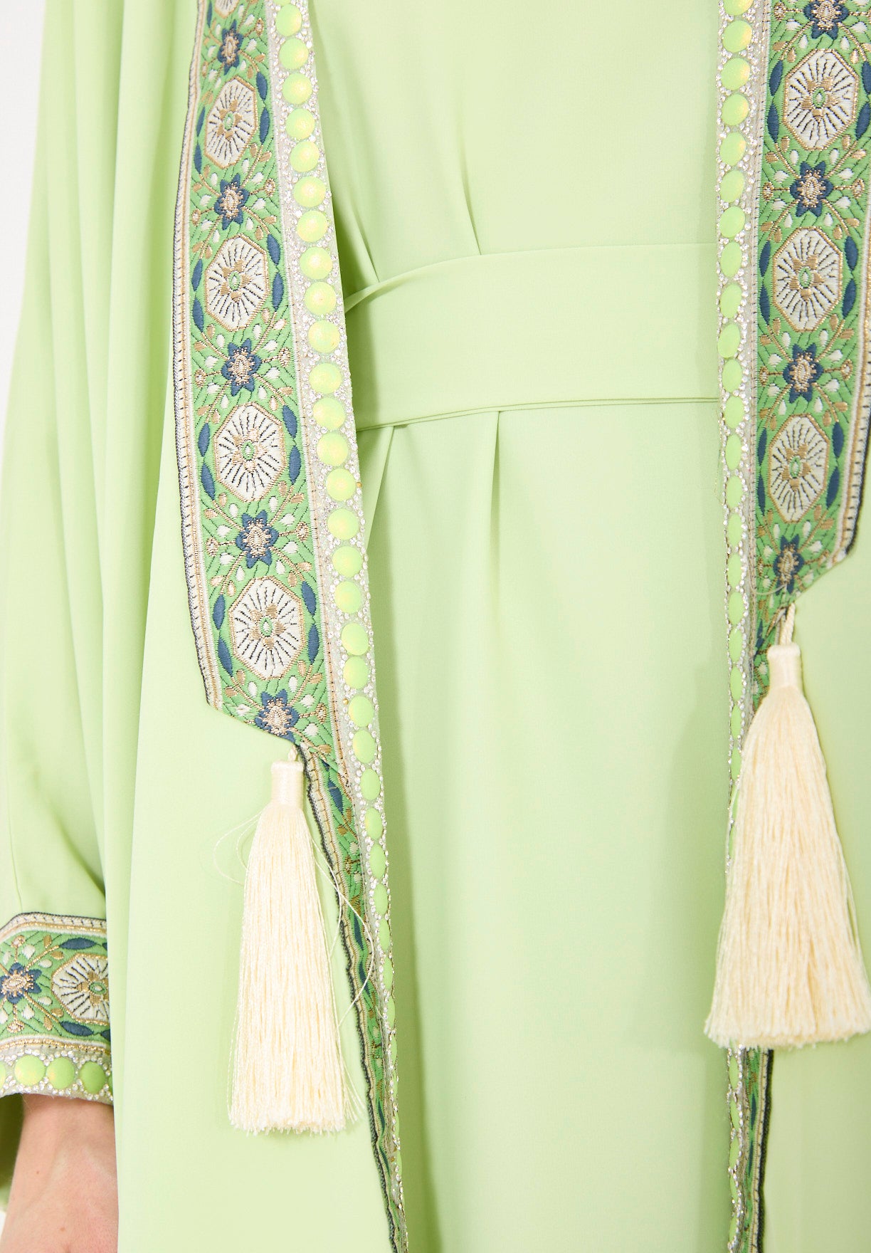 Embellished Bisht With Tassels & Dress Set