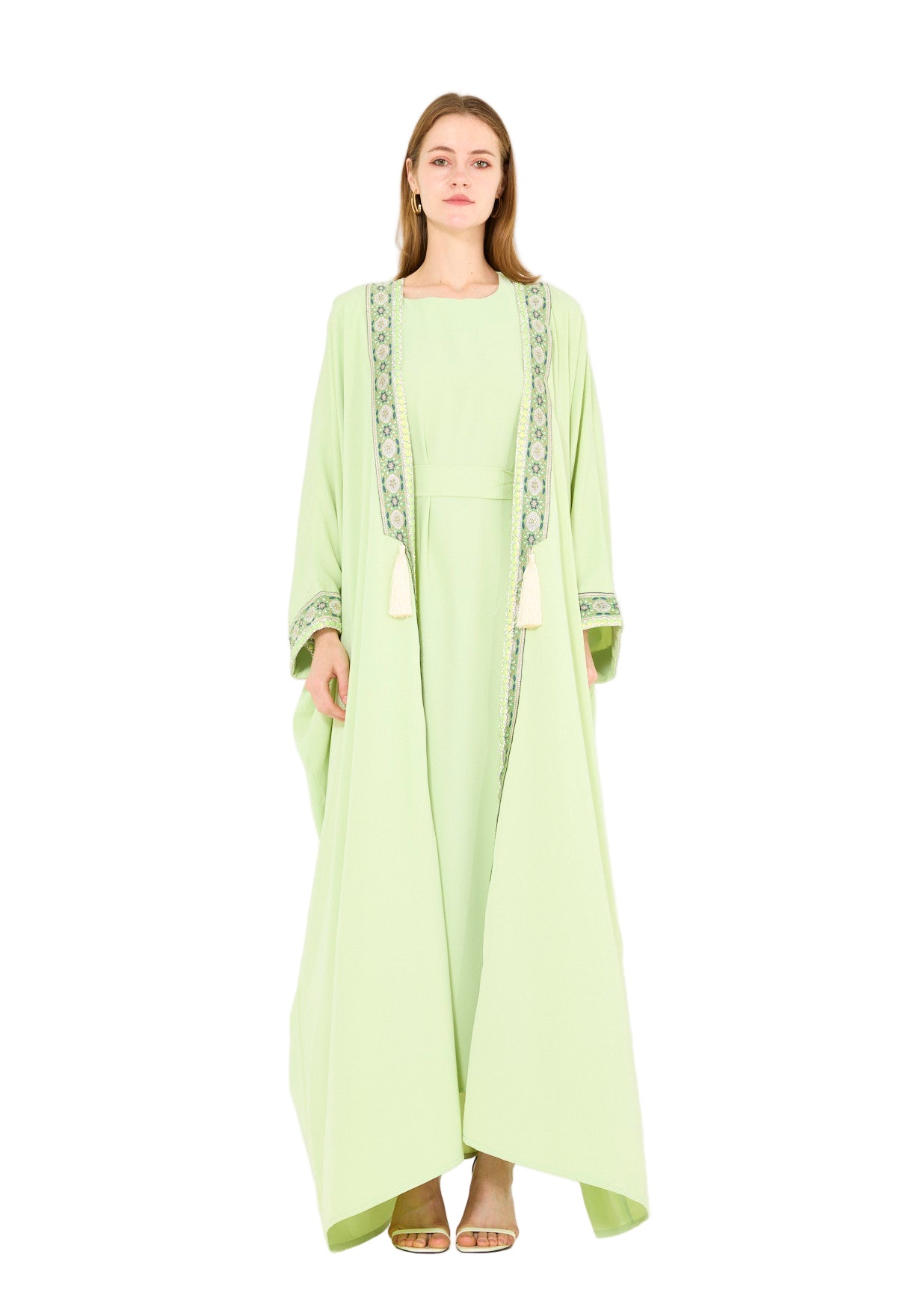 Embellished Bisht With Tassels & Dress Set