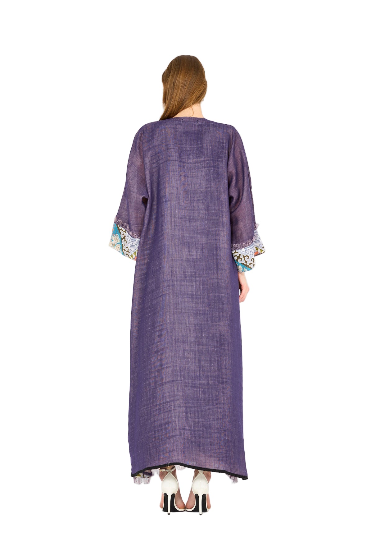 Contrast Fringe Embroidery Bisht & Dress Set