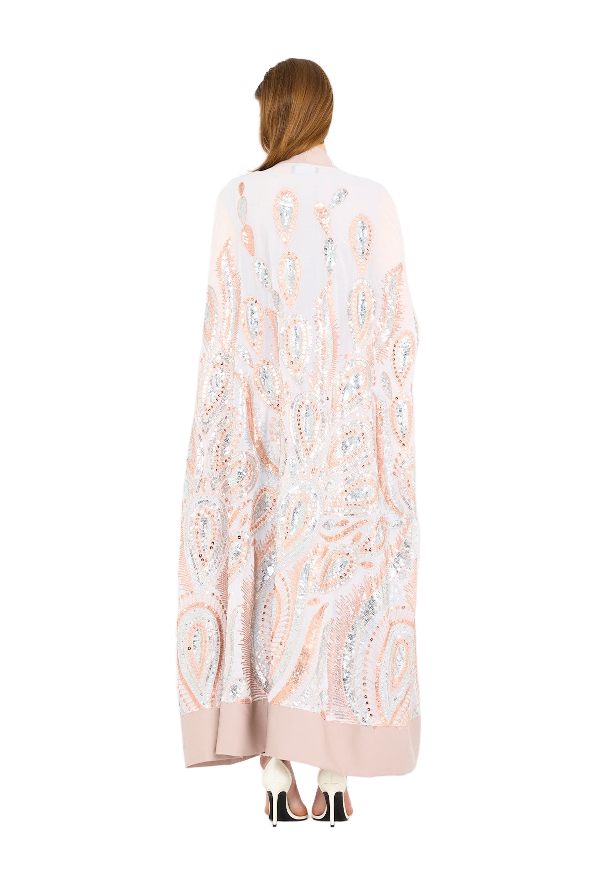 Pastel Sequin Embroidered Bisht & Dress Set