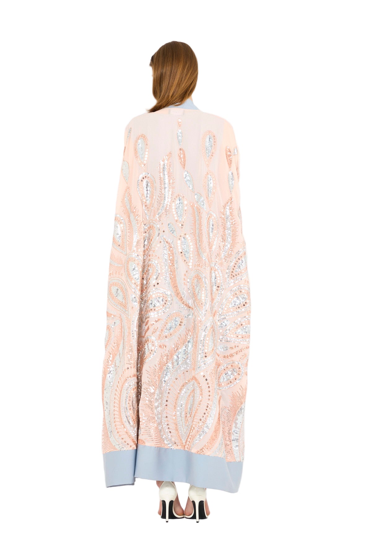 Pastel Sequin Embroidered Bisht & Dress Set