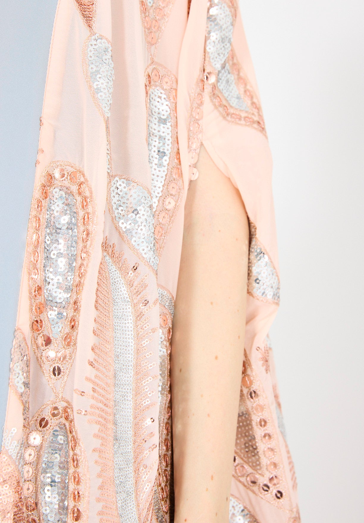 Pastel Sequin Embroidered Bisht & Dress Set