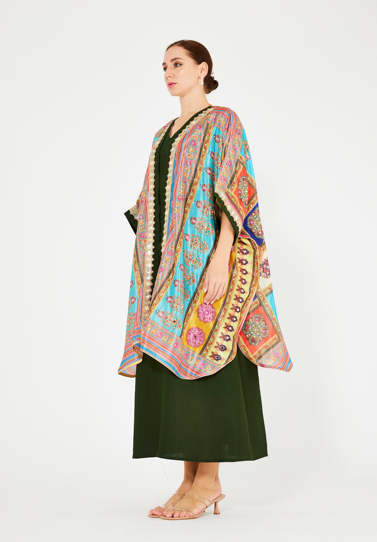 Vibrant Printed Bisht & Dress Set