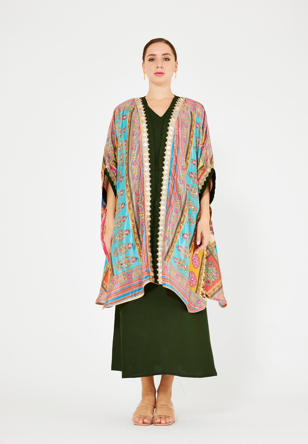 Vibrant Printed Bisht & Dress Set