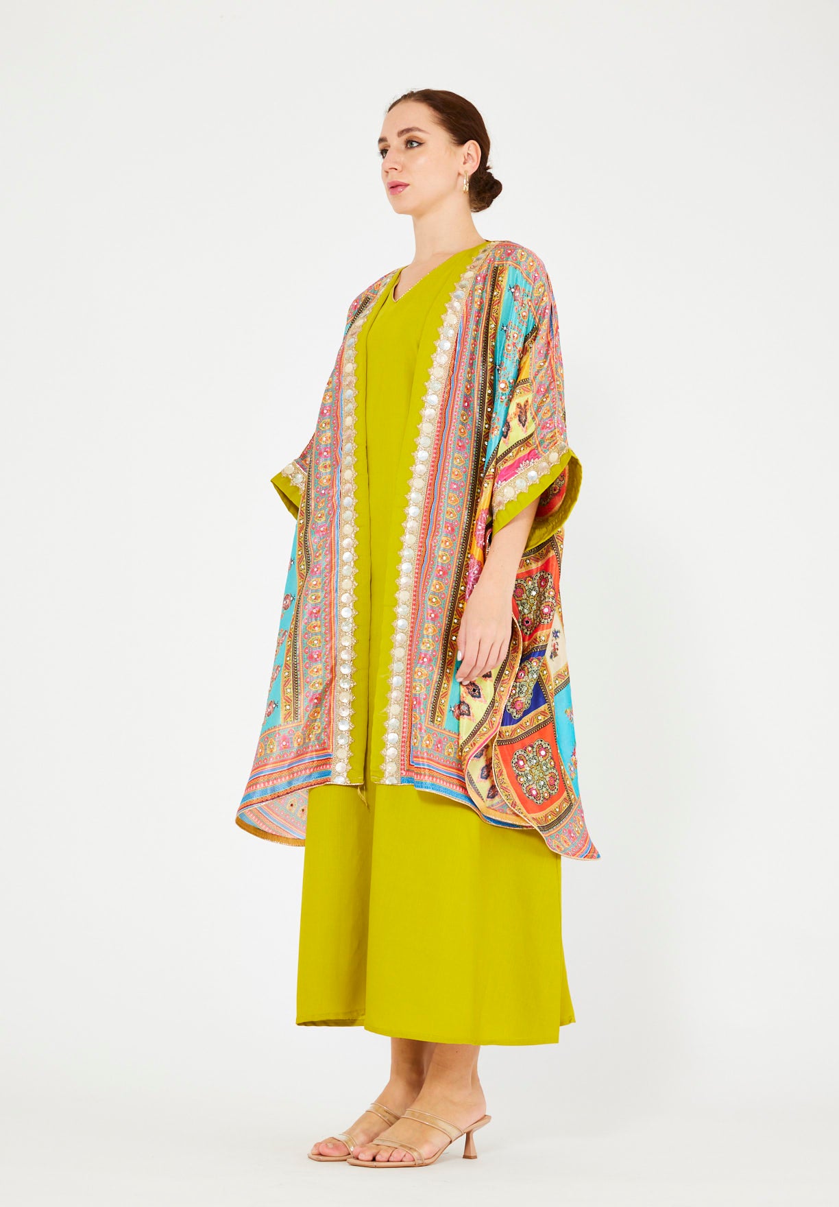 Vibrant Printed Bisht & Dress Set