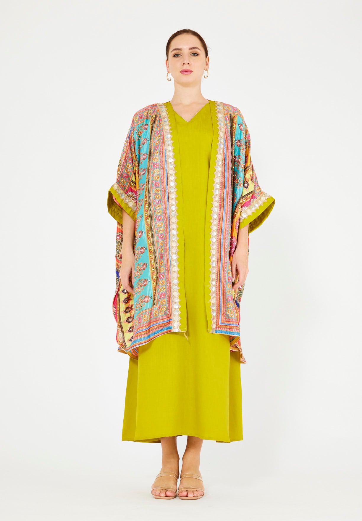 Vibrant Printed Bisht & Dress Set