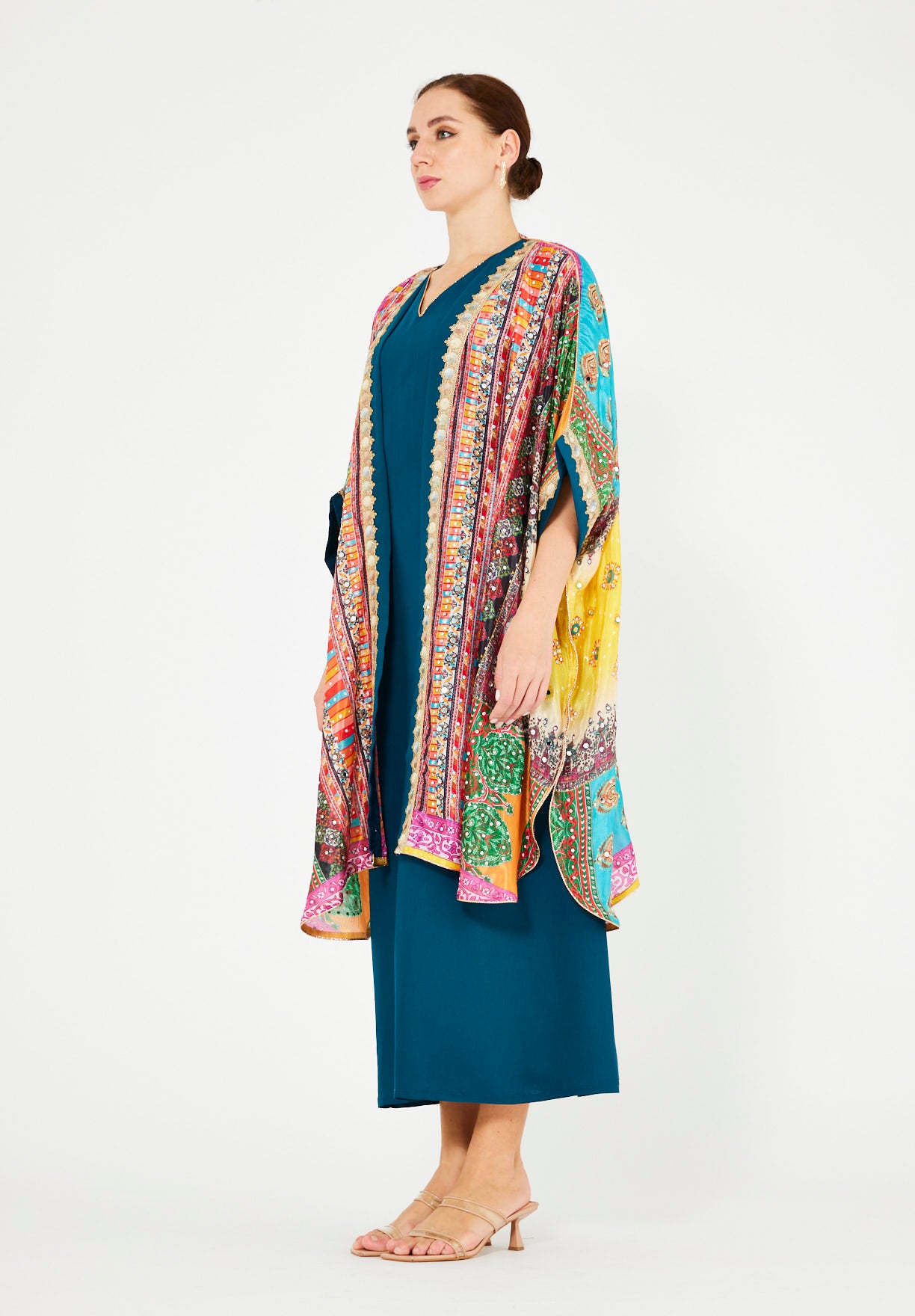 Vibrant Printed Bisht & Dress Set