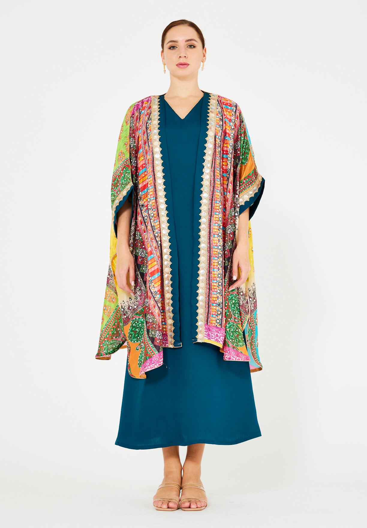 Vibrant Printed Bisht & Dress Set