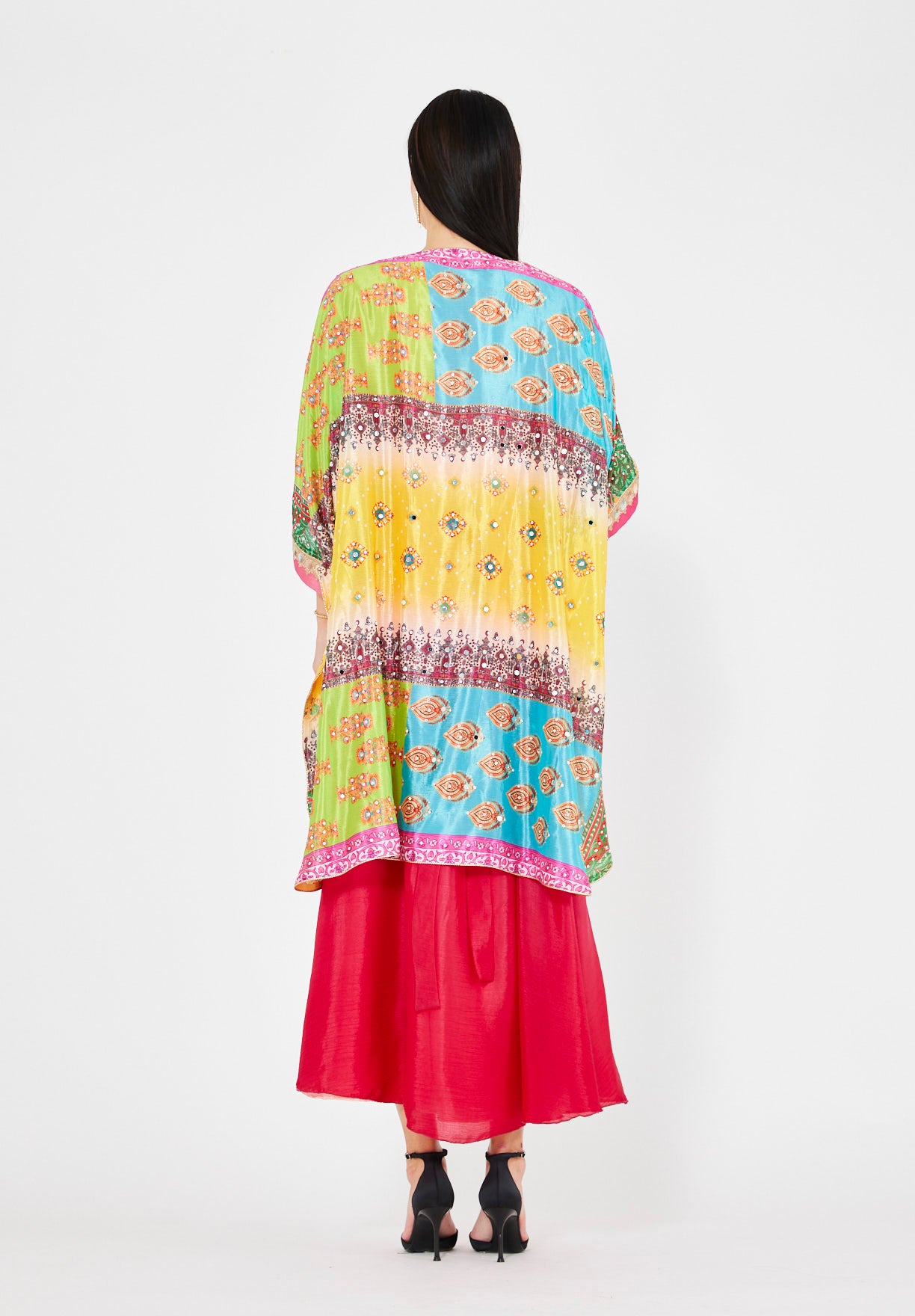 Vibrant Printed Bisht & Dress Set
