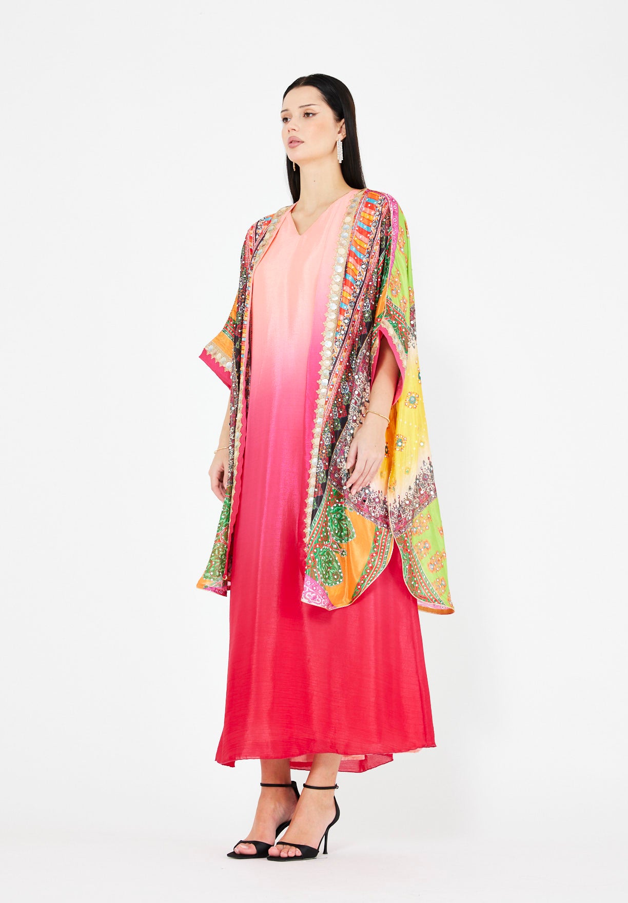 Vibrant Printed Bisht & Dress Set