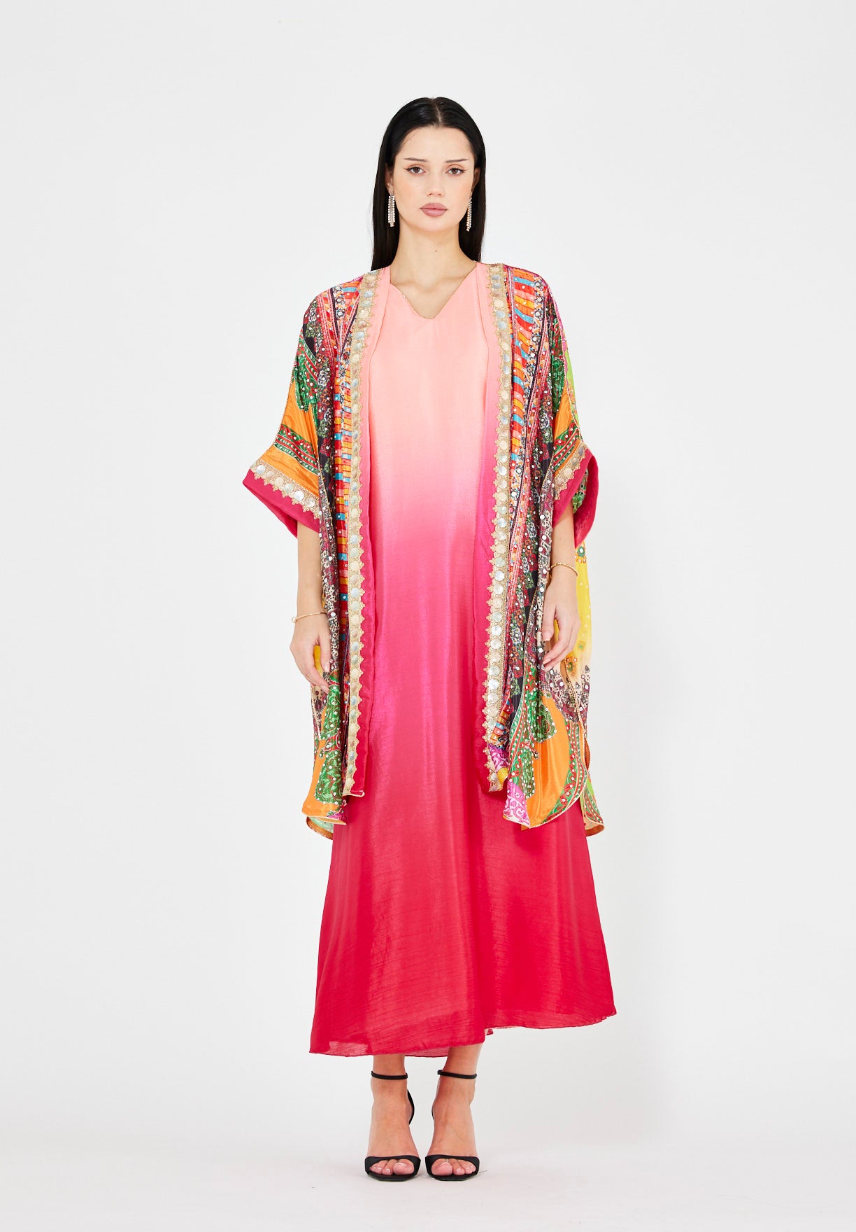 Vibrant Printed Bisht & Dress Set
