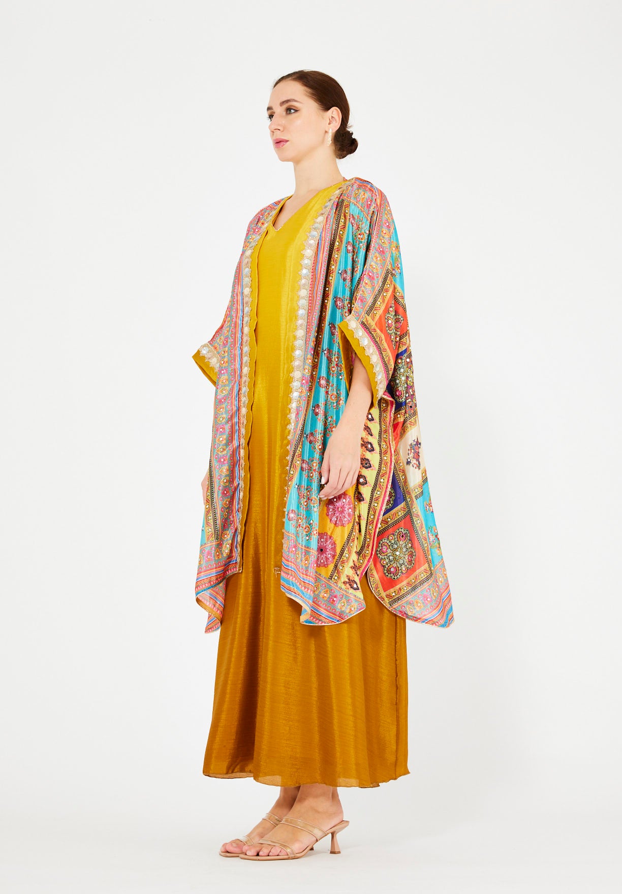 Vibrant Printed Bisht & Dress Set