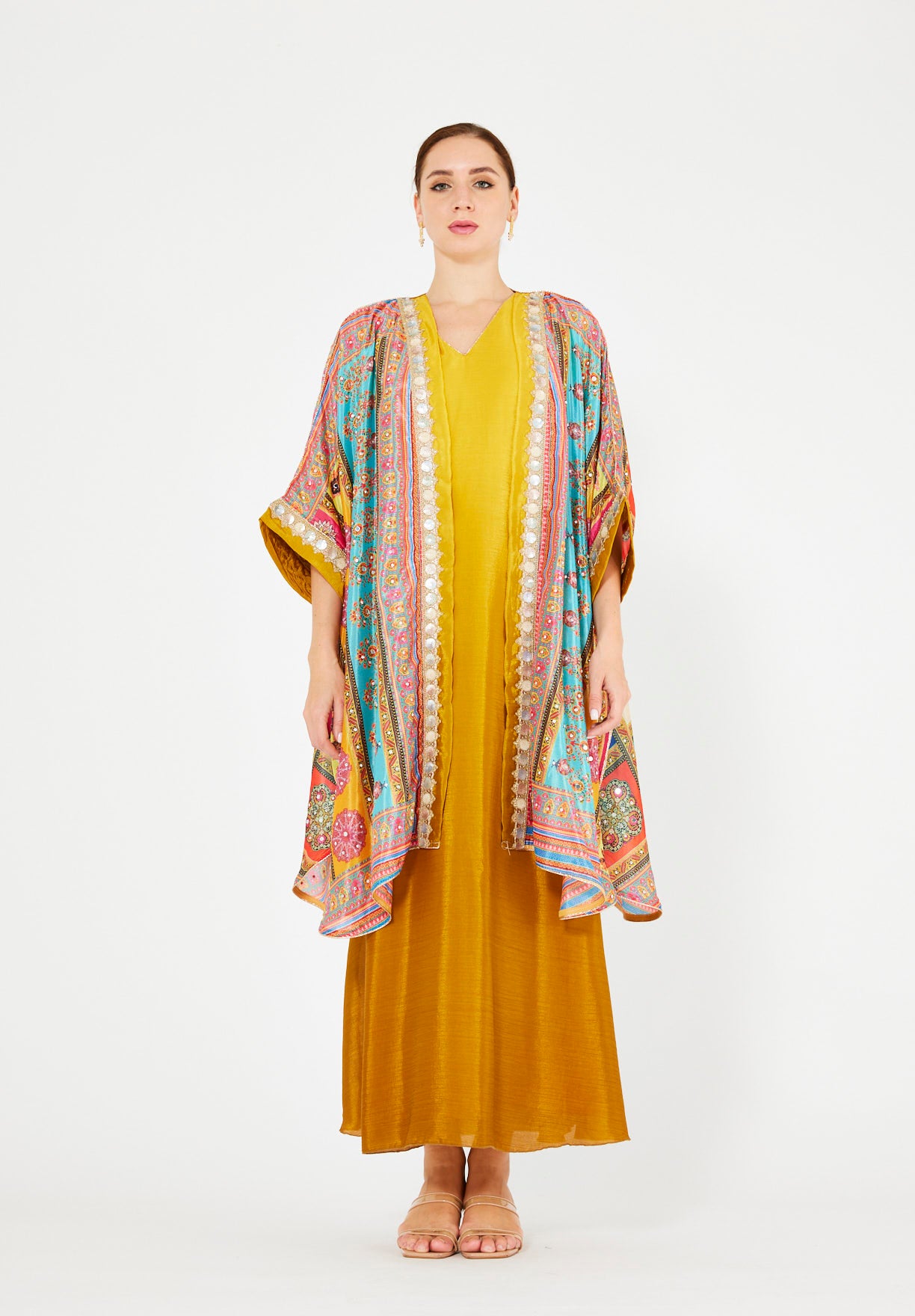 Vibrant Printed Bisht & Dress Set