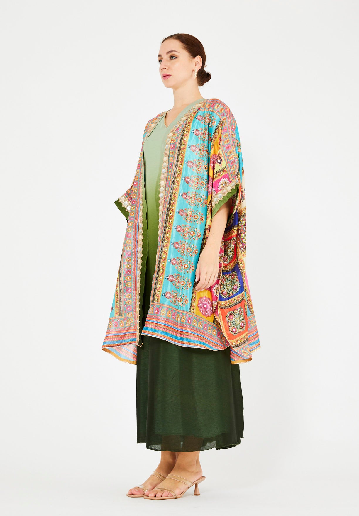 Vibrant Printed Bisht & Dress Set