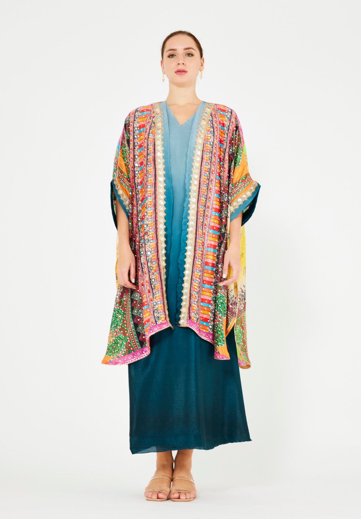 Vibrant Printed Bisht & Dress Set