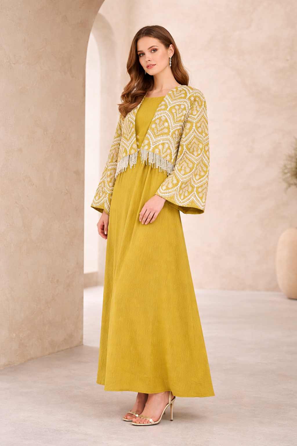 Cropped Fringe Embroidered Linen Jacket Set