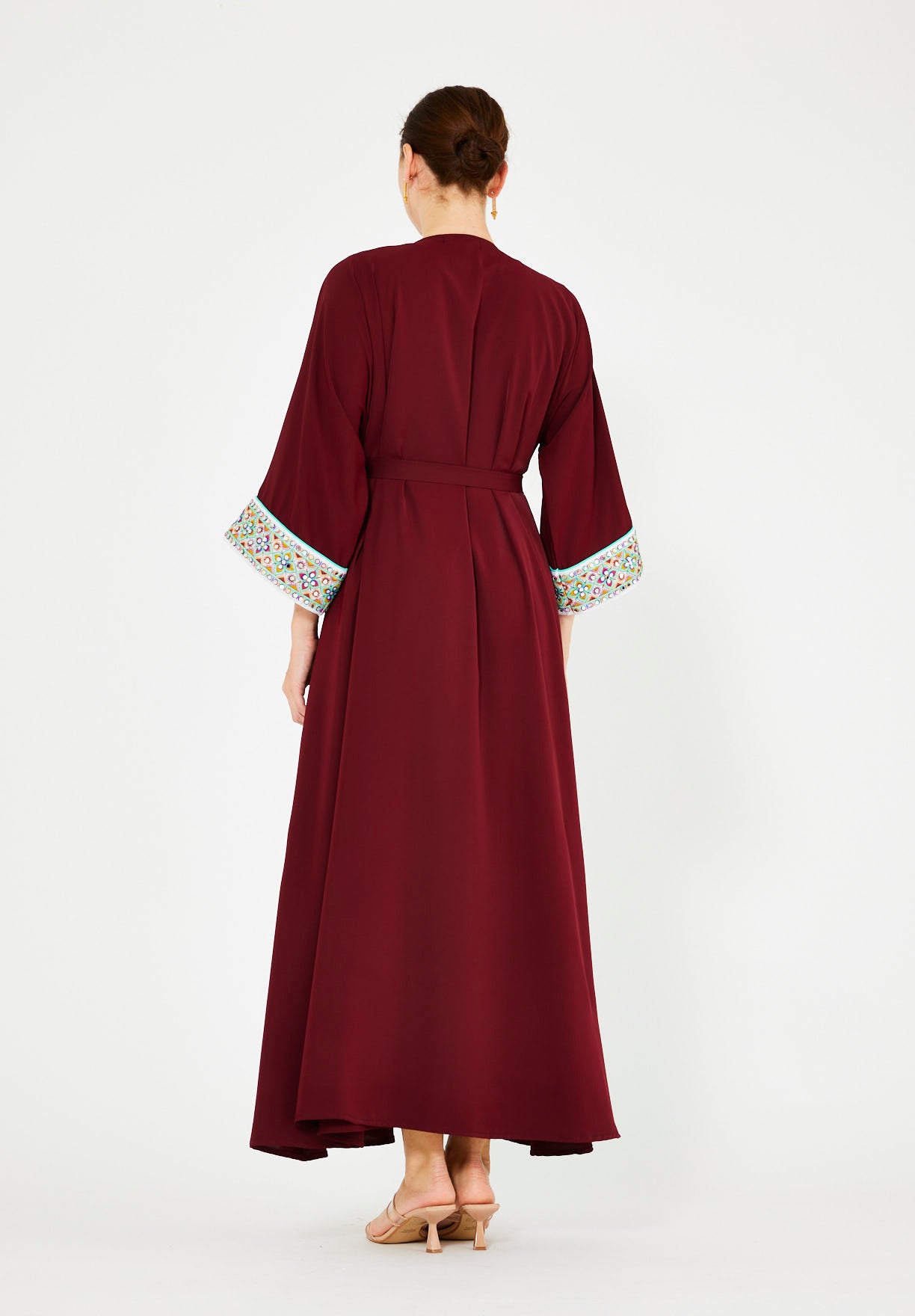 Multi-Colored Embroidered Trim Bisht & Dress Set