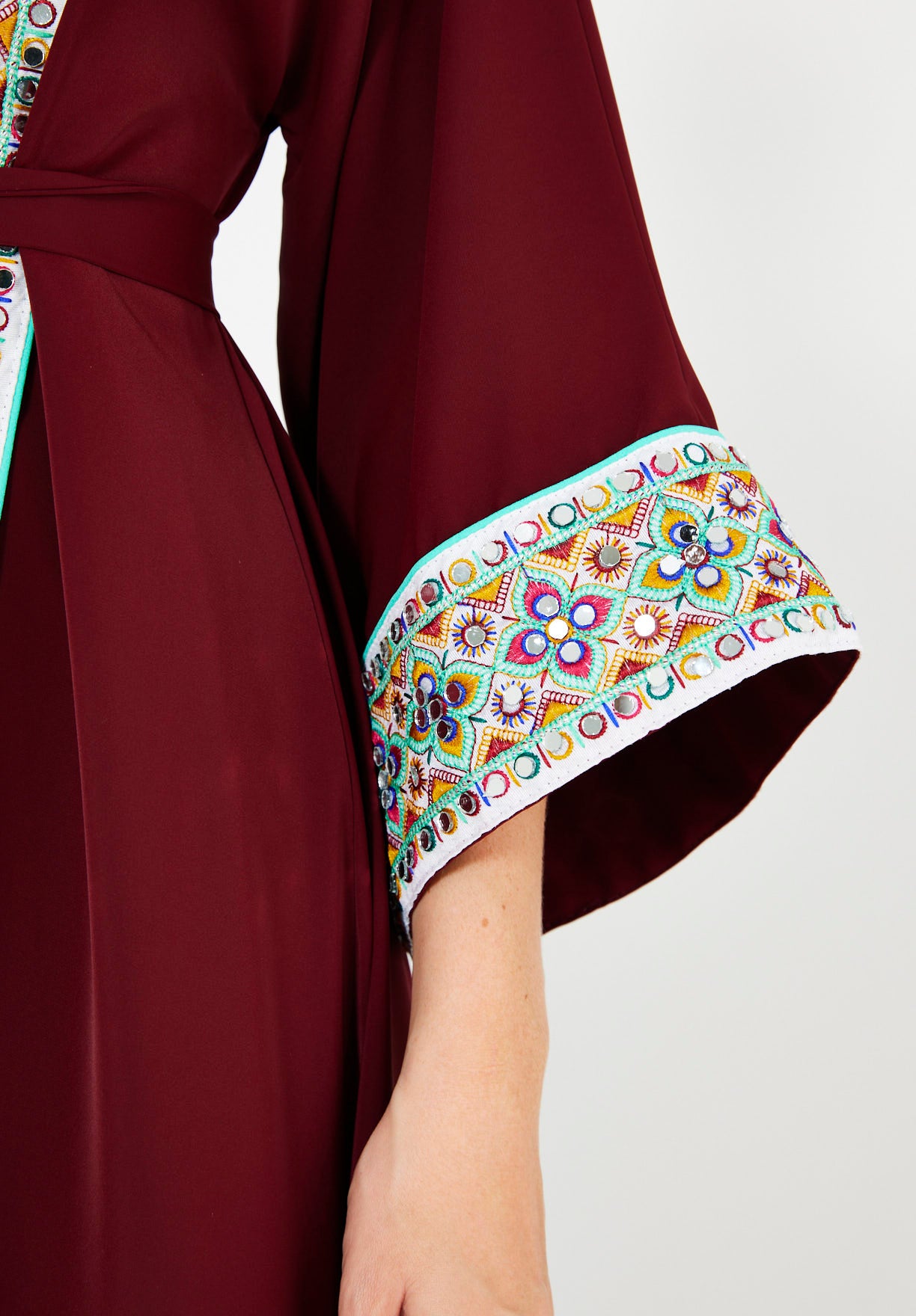 Multi-Colored Embroidered Trim Bisht & Dress Set