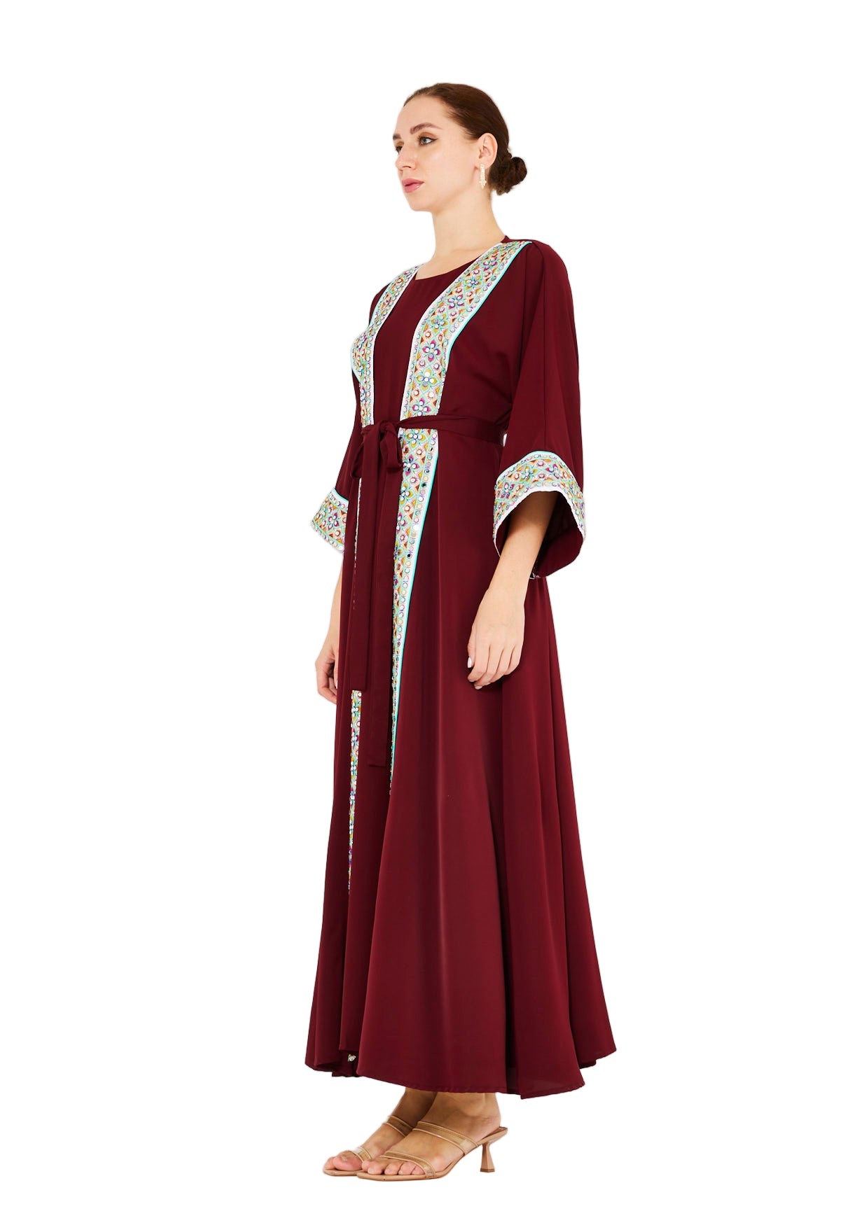Multi-Colored Embroidered Trim Bisht & Dress Set