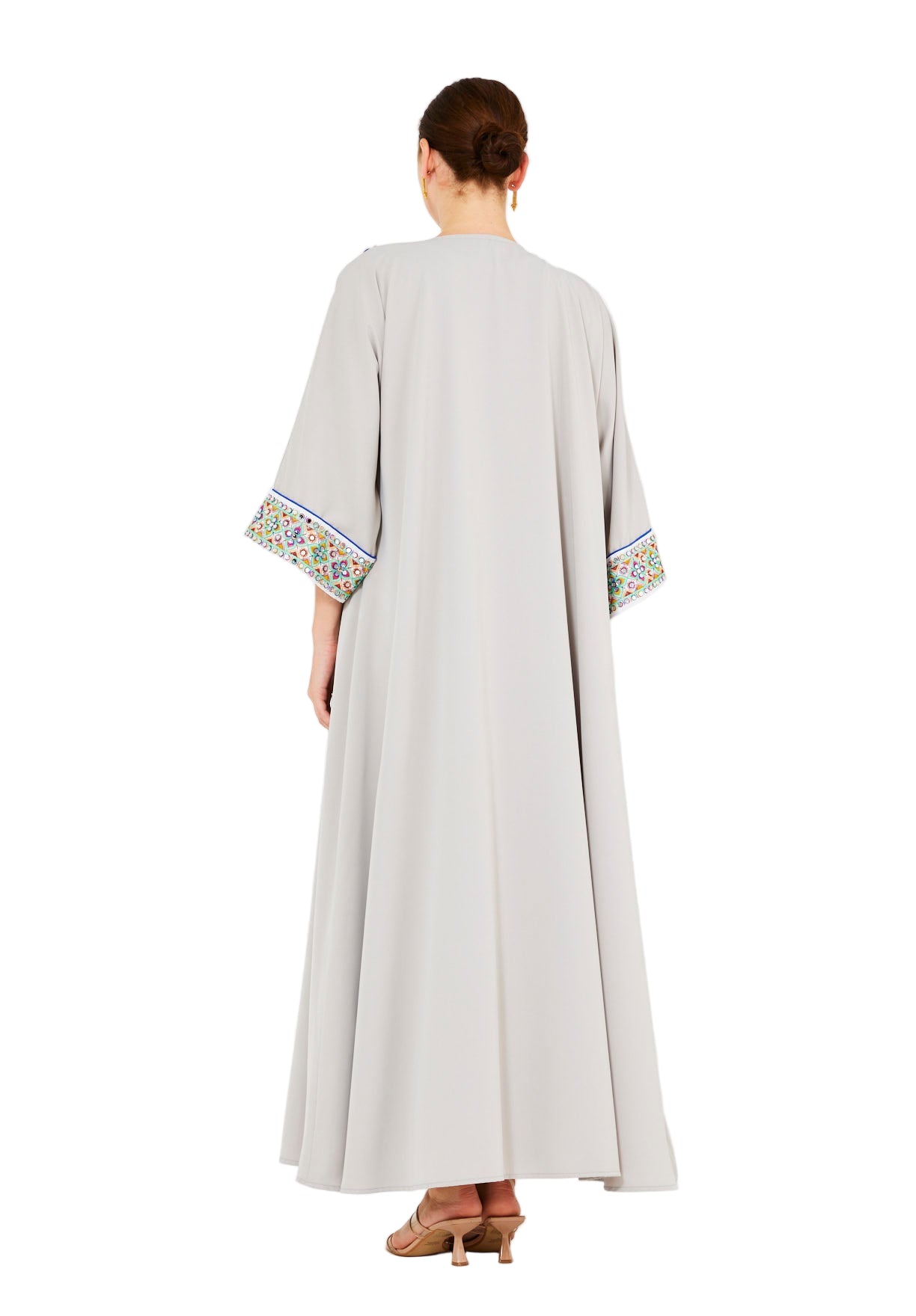 Multi-Colored Embroidered Trim Bisht & Dress Set